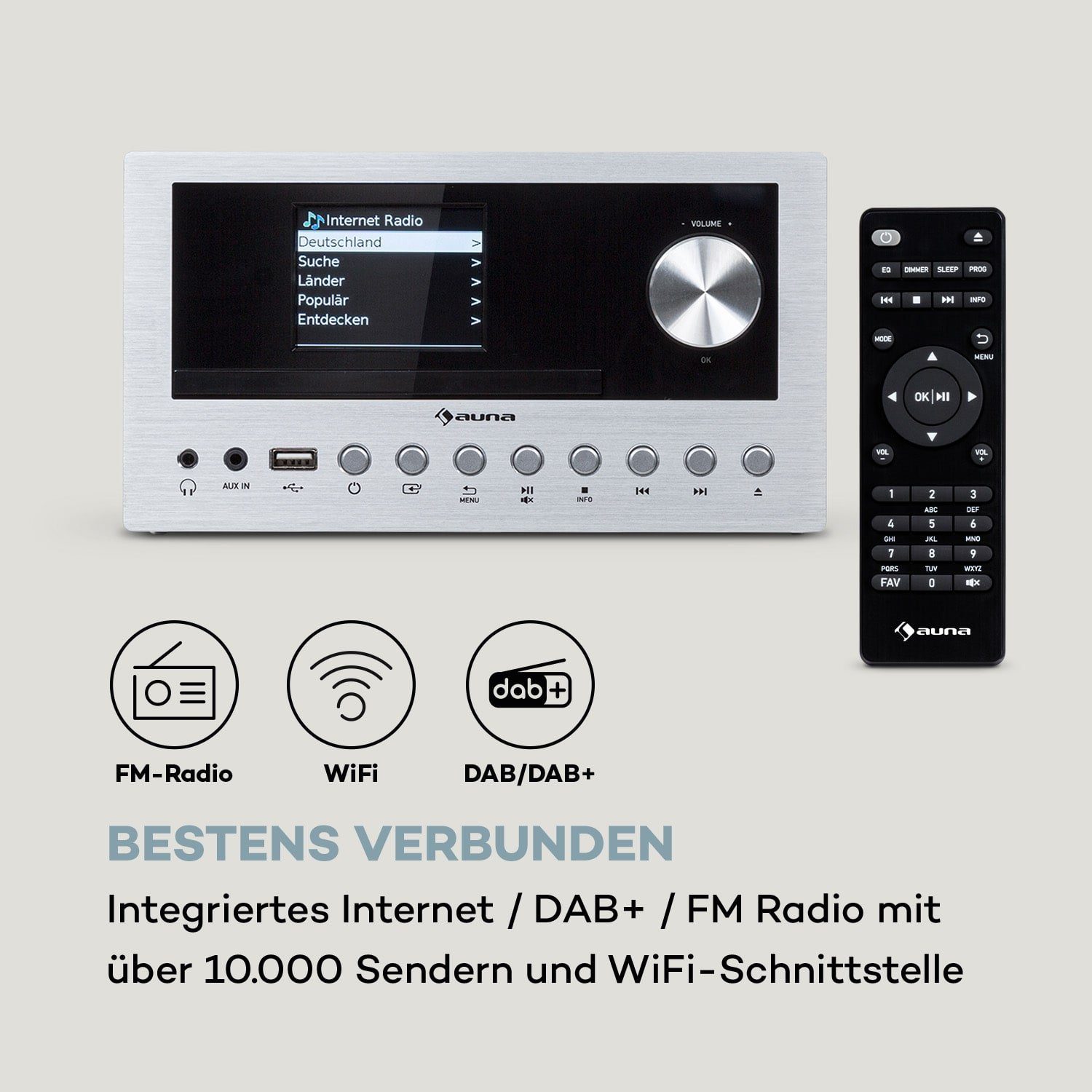 Auna Connect System Stereoanlage (Internet/DAB+/FM Radio, 30 W, Internetradio Küchenradio Digitalradio mit Bluetooth Musikanlage)