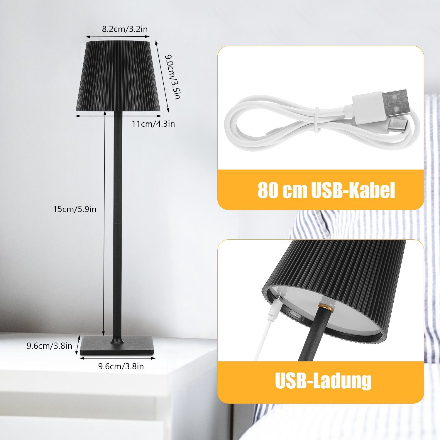 iscooter LED Tischleuchte LED Tischlampe,Touch Dimmbar 3 Farben Metall led tischleuchte kabellos, LED fest integriert, Kaltweiß, Naturweiß, Warmweiß, IP54 aufladbare LED Tischlampe, Abnehmbar Tischlampe mit Metallsocke