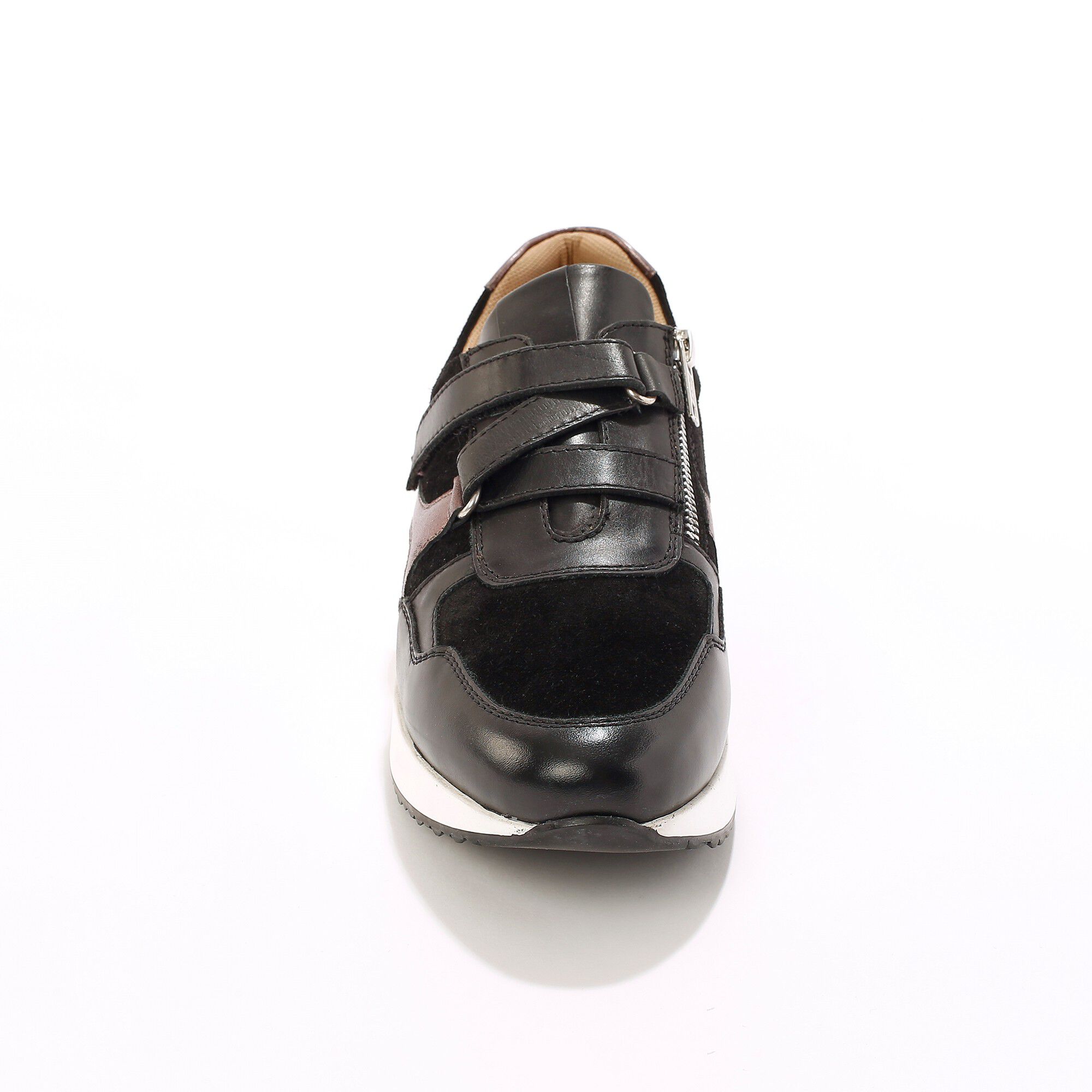 Baskets compensées zippées et scratchées en cuir