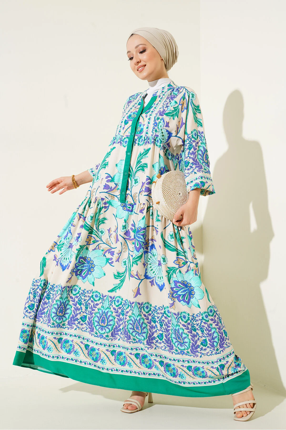 Bigdart  2423 Authentisches gemustertes Kleid – Grün