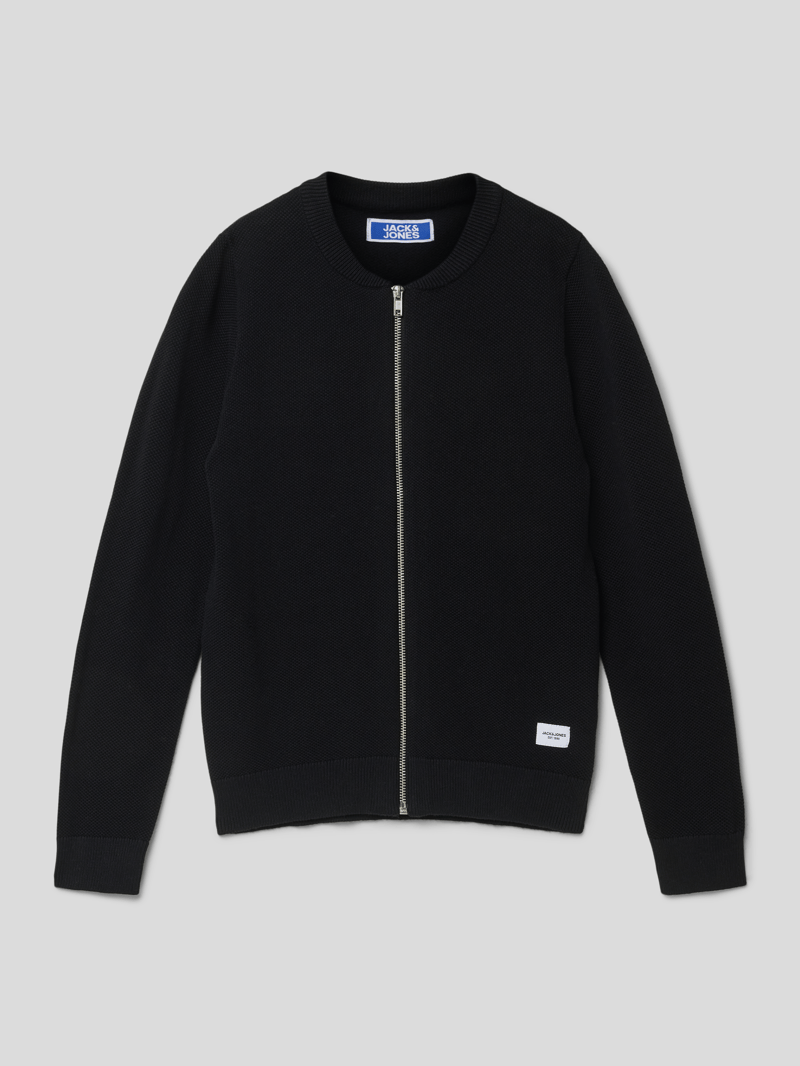 Sweatjacke mit Strukturmuster Modell 'BASEBALL CARD' in schwarz