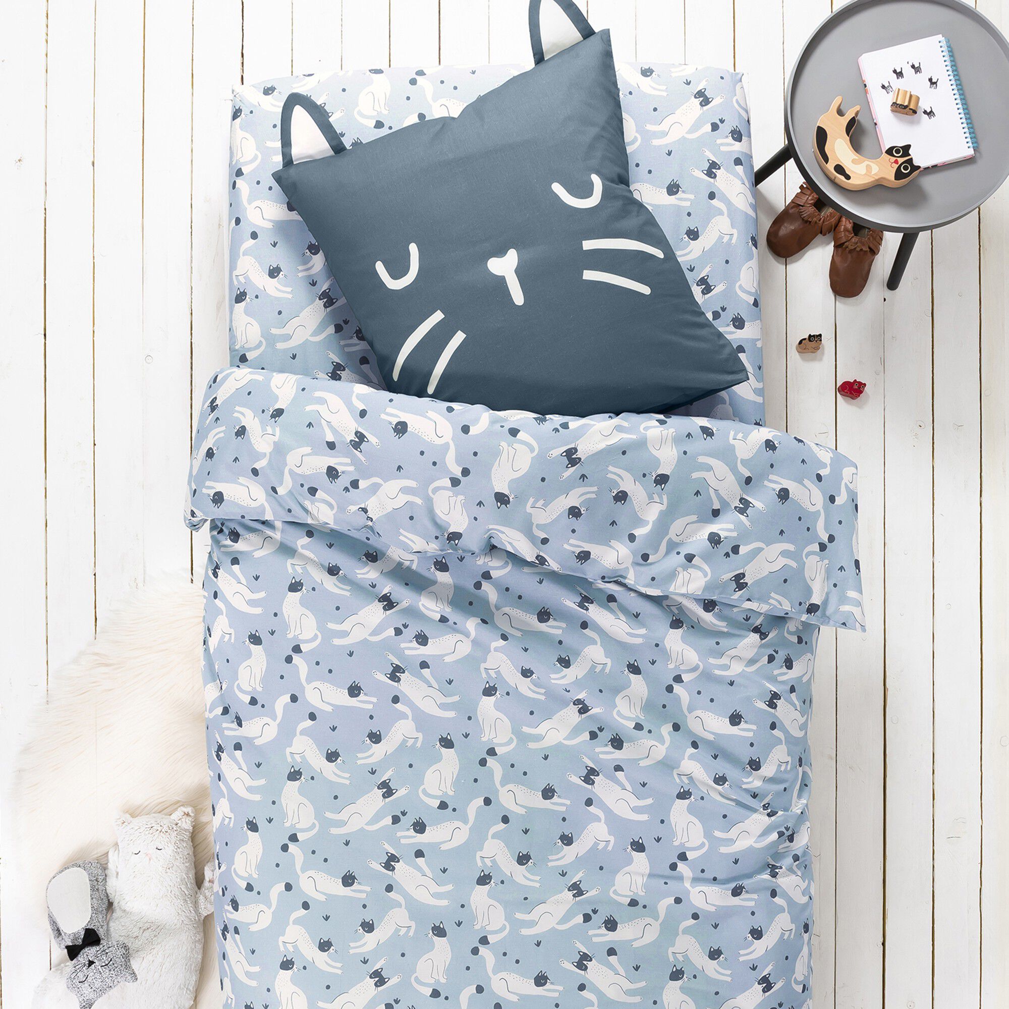Linge de lit enfant imprimé chats Miaou 1 personne