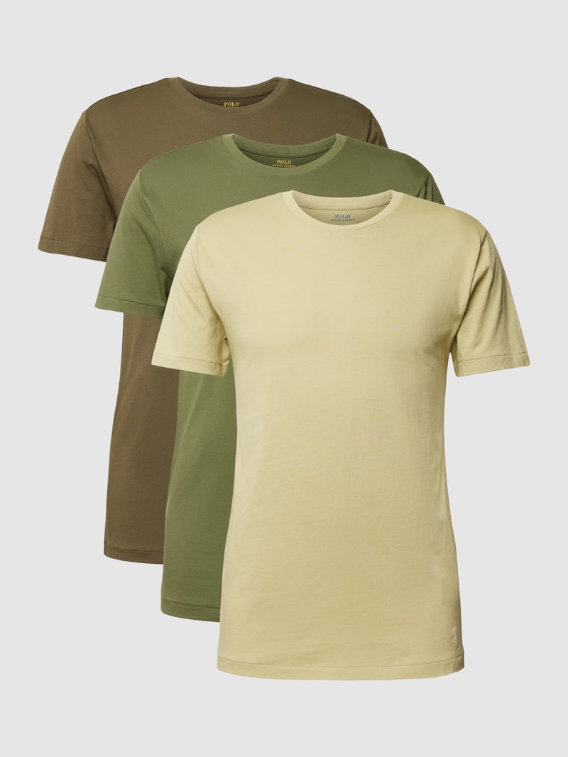 T-shirt Set mit Label-Stitching Modell 'Crew' in olivgrün