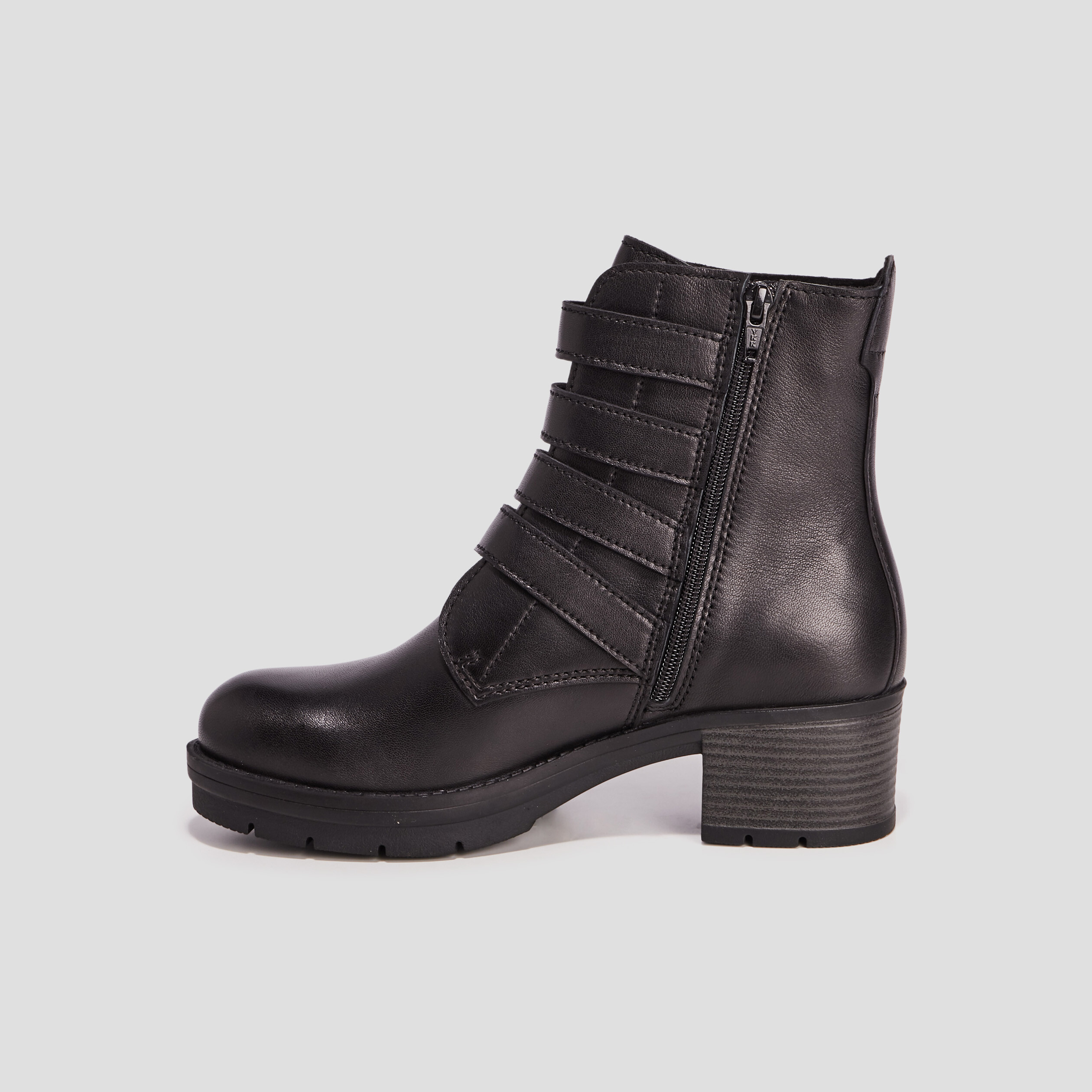 Bottines avec boucles en cuir noir femme | La Halle