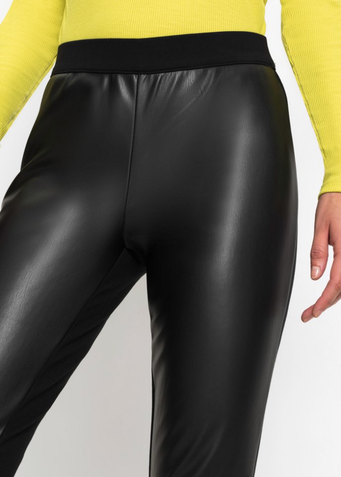 Lederimitat-Leggings mit Materialmix