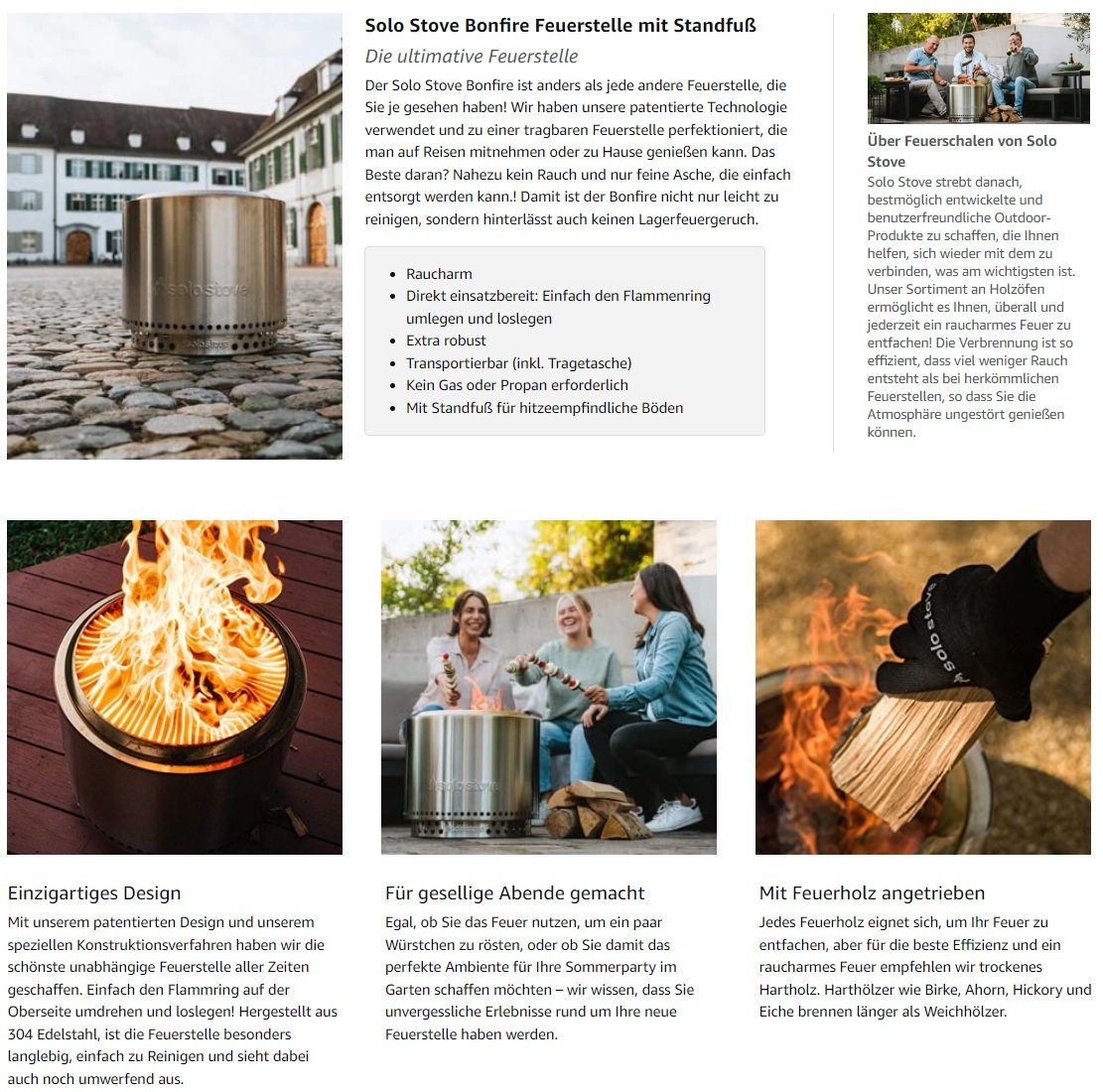 Solo Stove Feuerstelle Feuerschale Bonfire Outdoor-Kamin Edelstahl, mit Standfuß UVP 299€, (SONDERANGEBOT, nur für kurze Zeit, 1-St., für Terrasse, Garten, Feuertonne, Holzofen, Feuerkorb, Outdoor Kamin), Rostfrei, Feuerstelle, Terrassenofen für drau