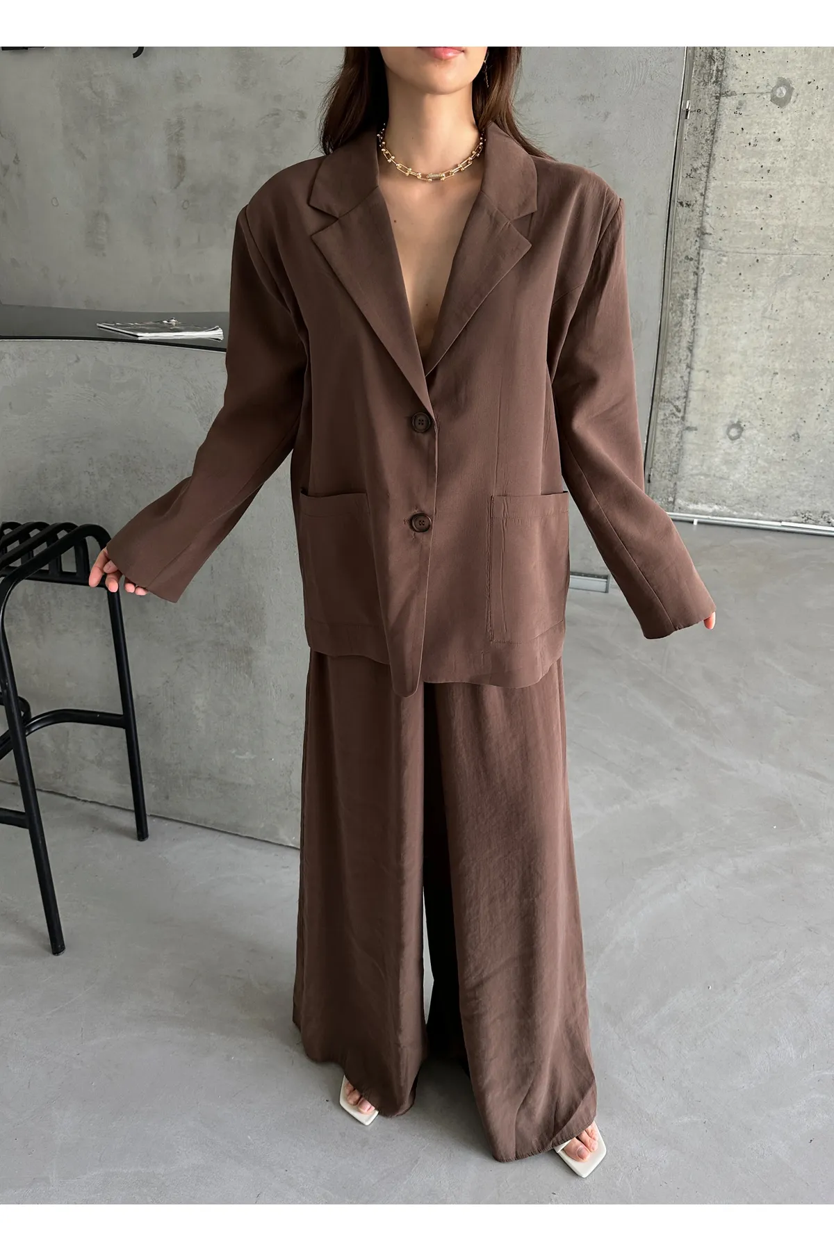 Laluvia  Braunes Marina-Set mit Jacke und elastischer Hose