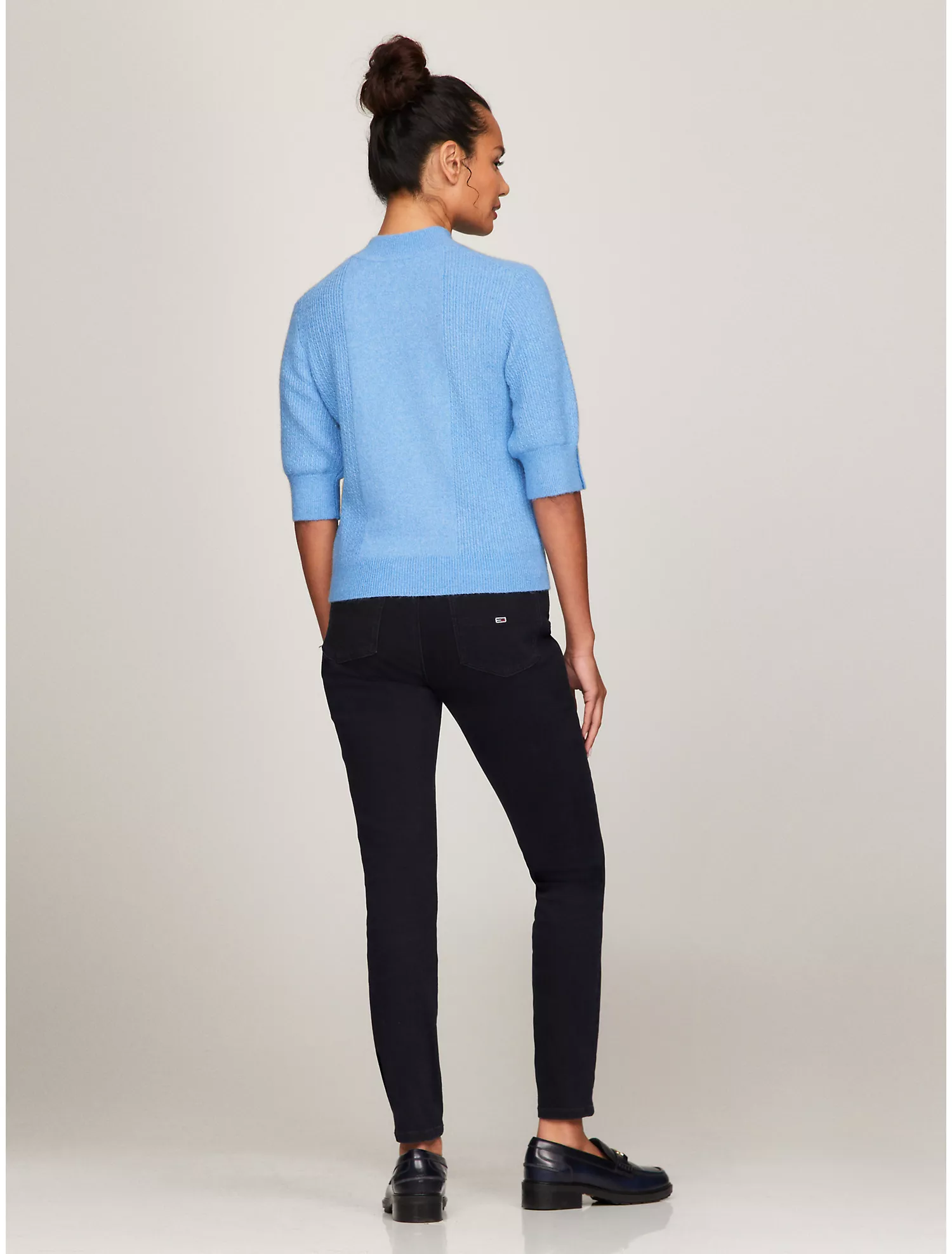 Short-Sleeve Mockneck Mix Knit Sweater