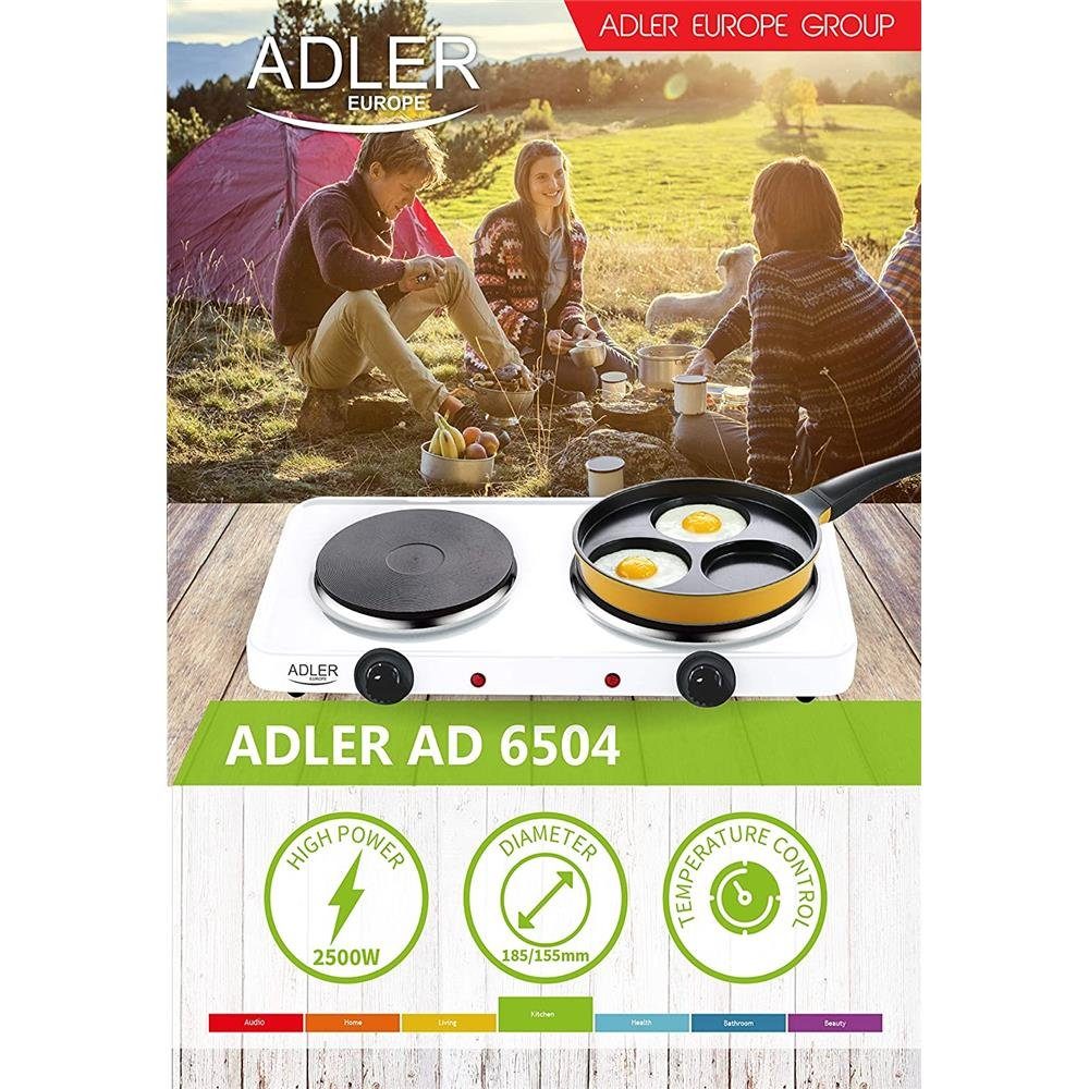 Adler Doppelkochplatte AD 6504, 2500W, 185 mm, 155 mm, Elektro, Mini-Kochplatte, Kochfeld