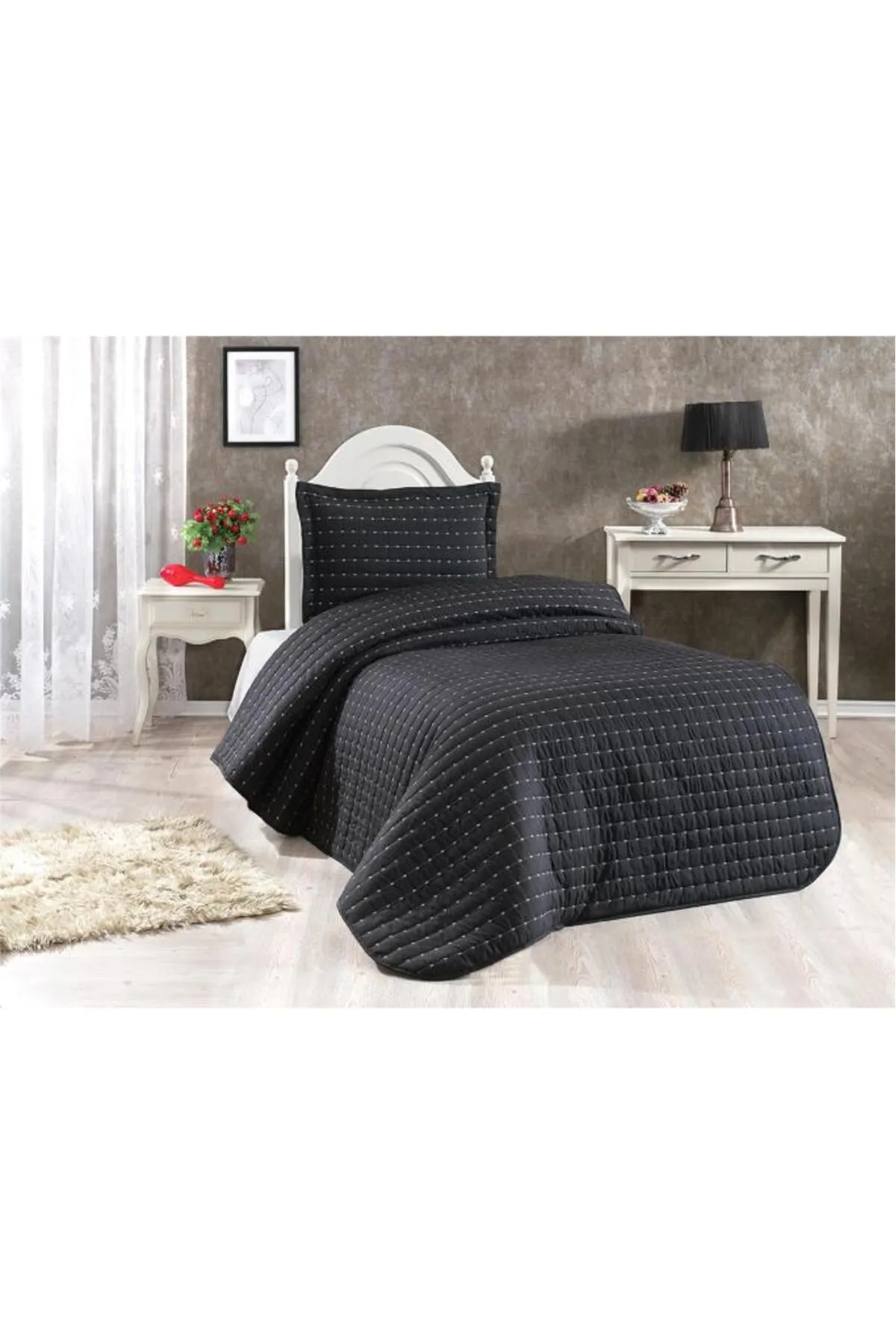 Çeyiz Diyarı  Gesteppte Tagesdecke „Dublin“ für Einzelbett, Schwarz