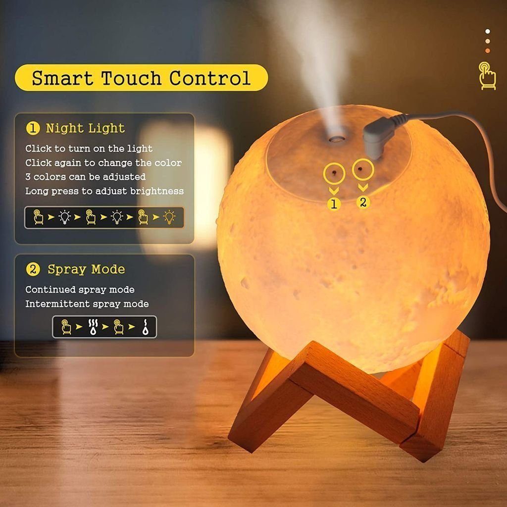Yunnker Luftbefeuchter LED Luftbefeuchter Schlafzimmer,3D-Mond Befeuchter