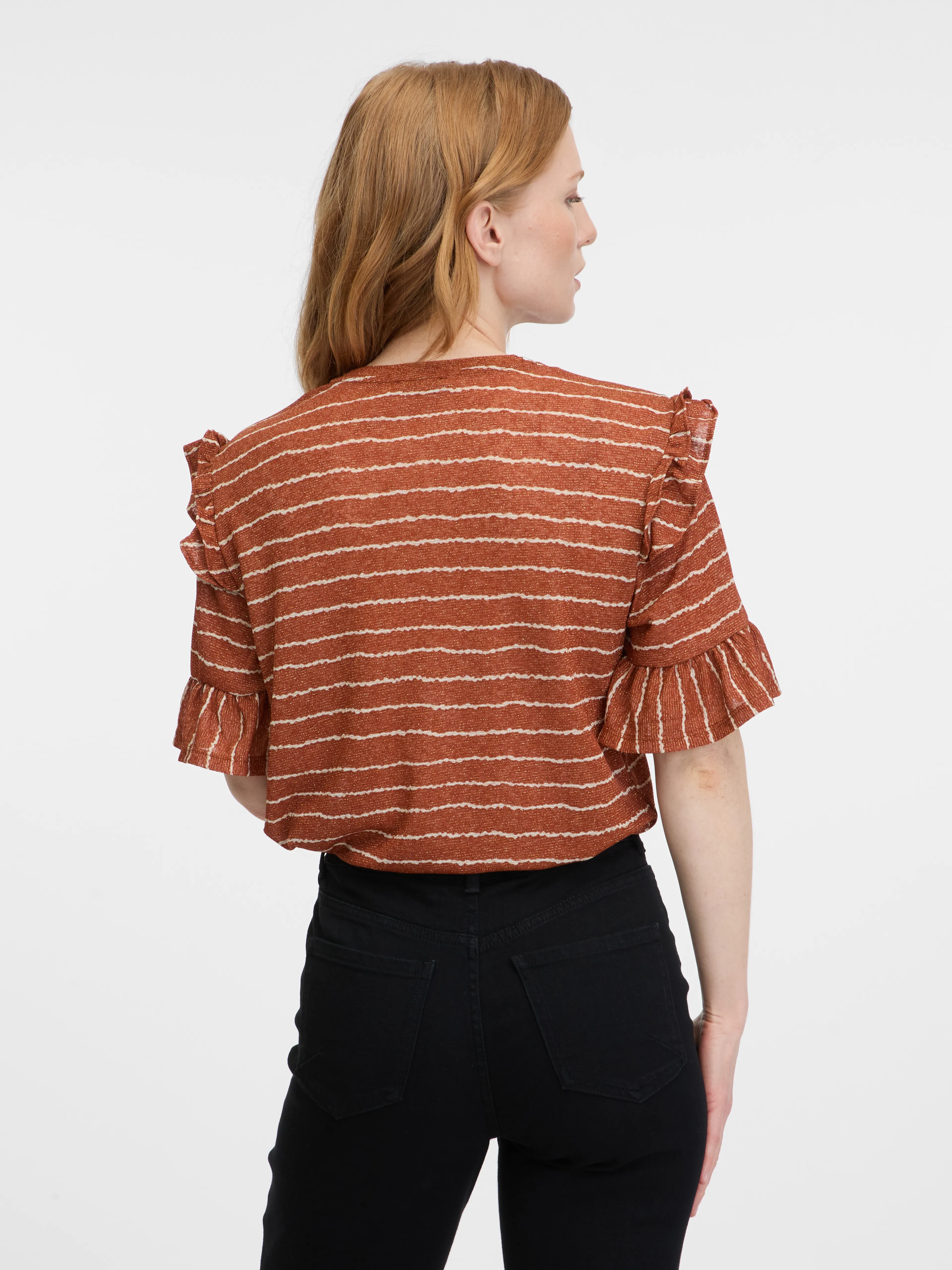 Braunes gestreiftes Damen-Poloshirt ORSAY