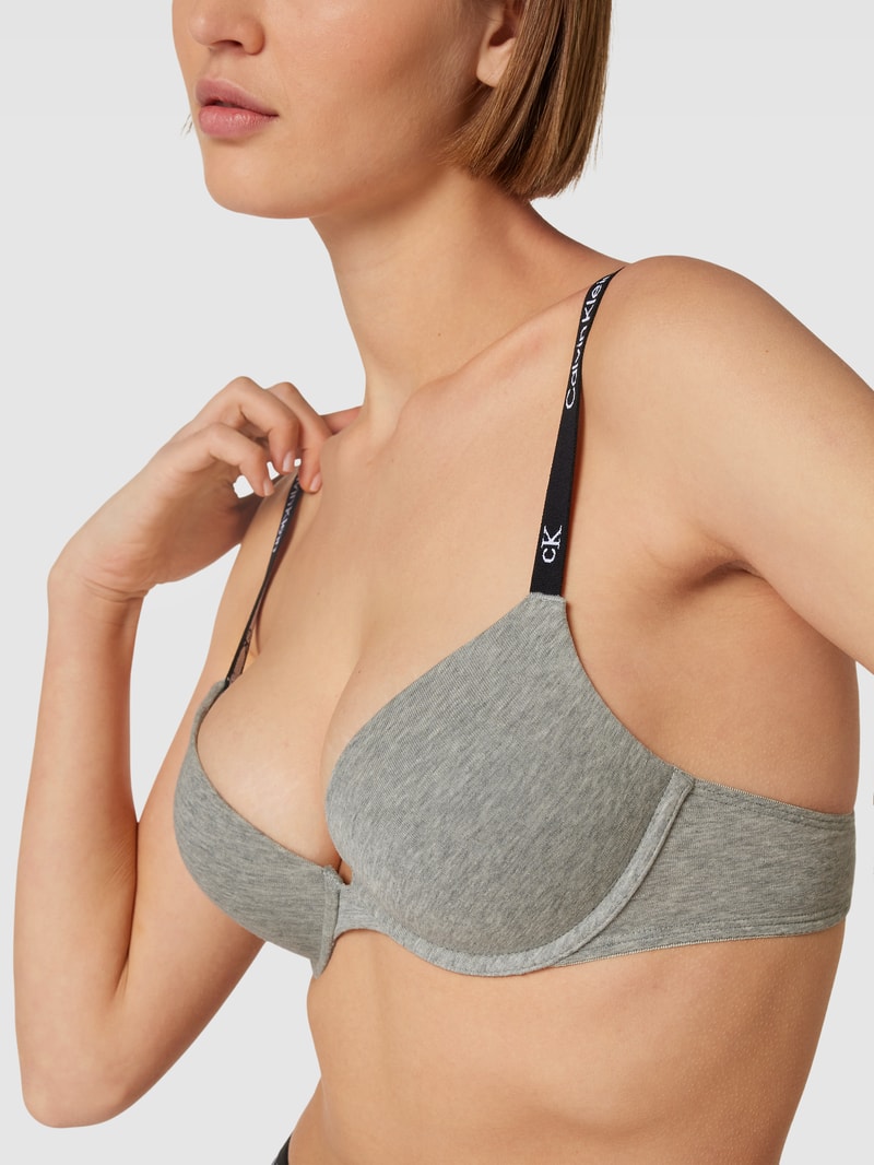 BH mit Label-Details Modell 'PUSH UP PLUNGE' in hellgrau meliert