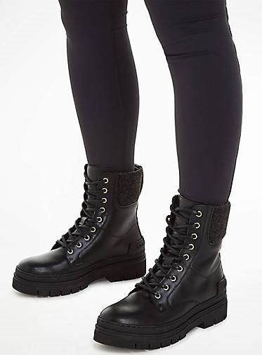 TOMMY HILFIGER Damen Schnürboots FEMININE FELT LACE UP BOOTIE aus Leder