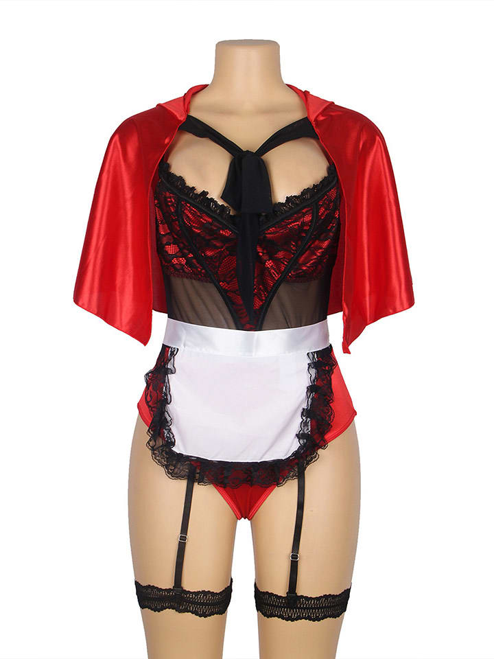 INTIMAX 4tlg. Kostüm in Schwarz/ Rot günstig kaufen