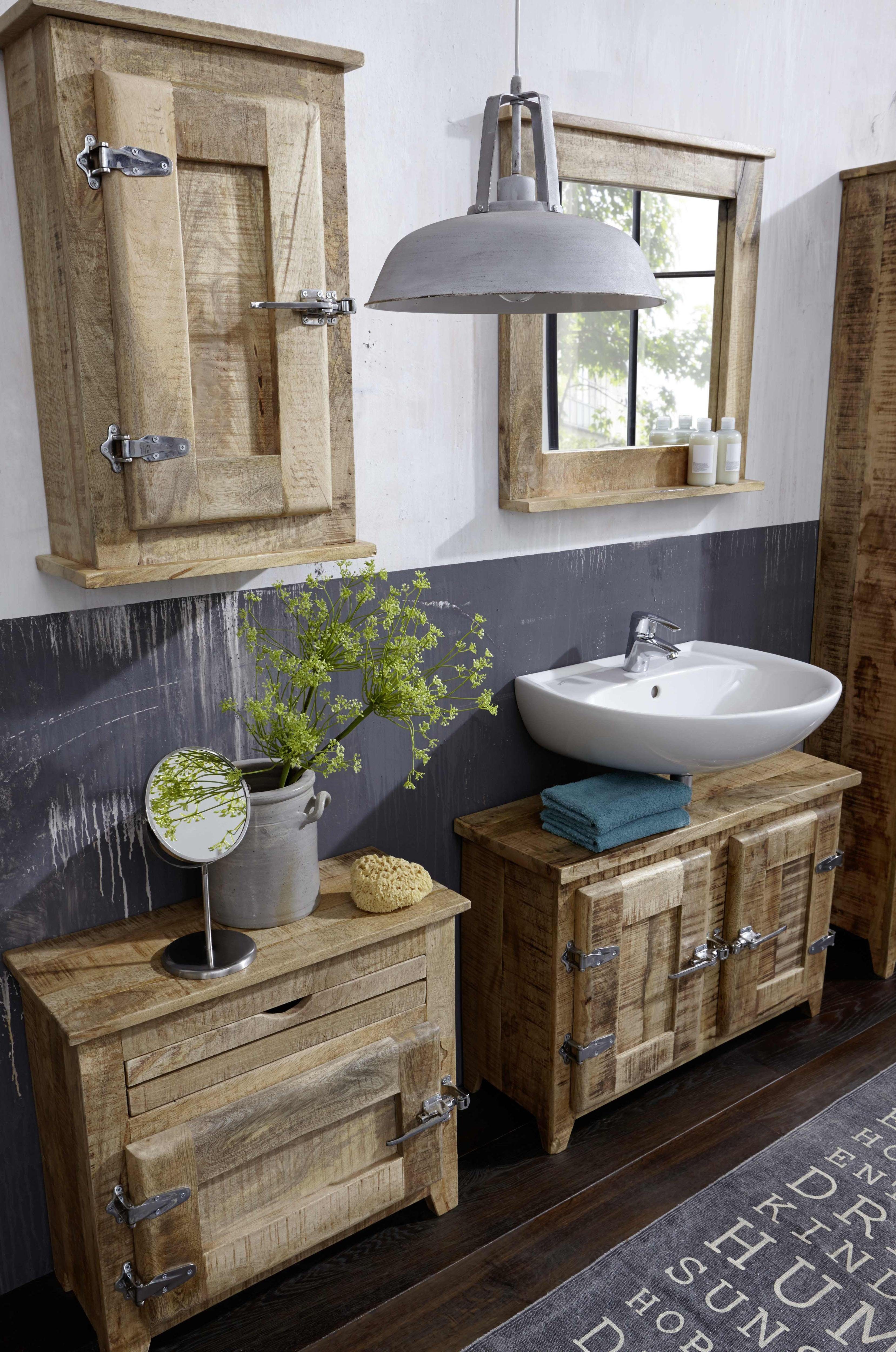 SIT Badkommode Frigo, Mangoholz im Antik-Look mit Kühlschrankgriffen, Breite 67 cm