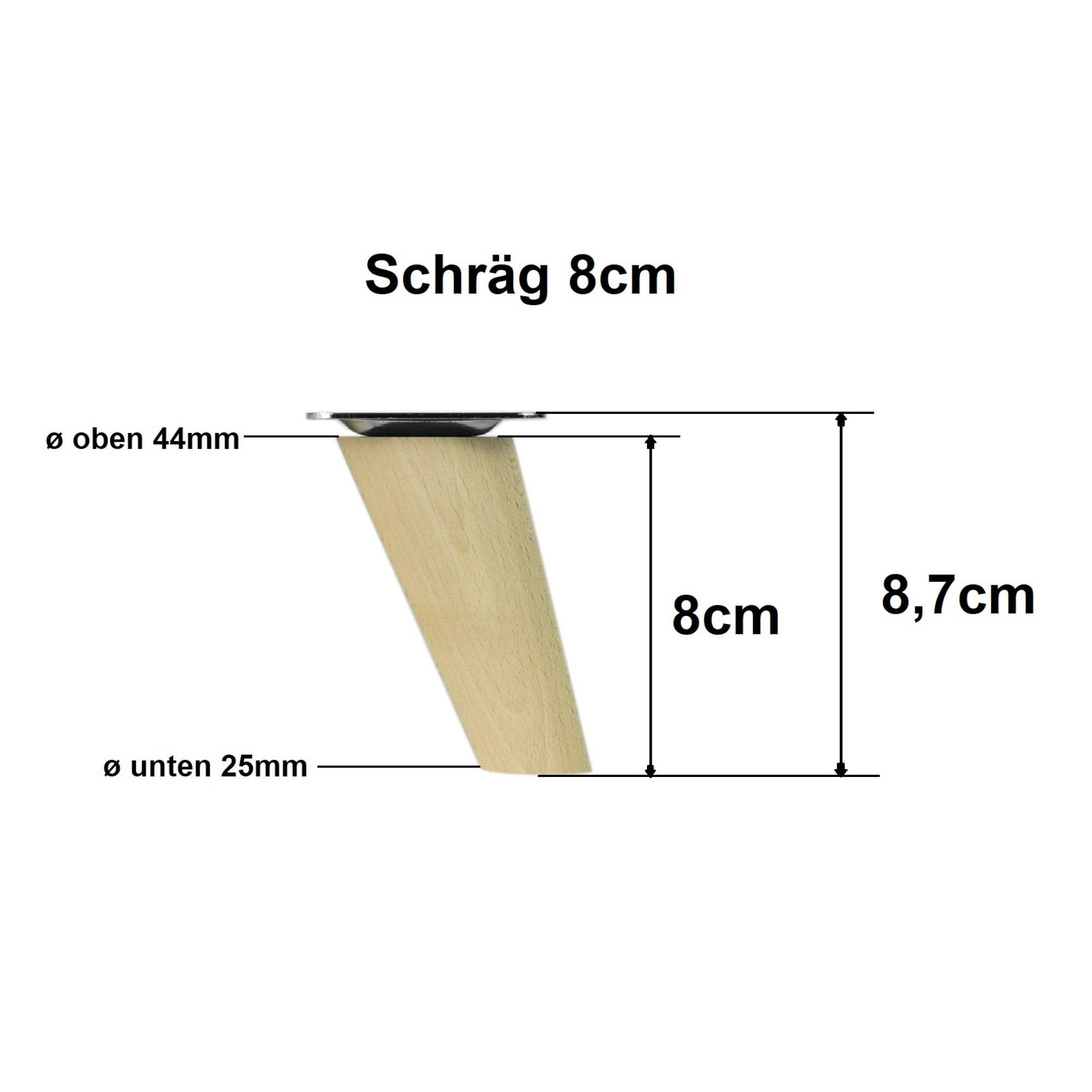Prima-Online Möbelfuß Holzfüße gerade oder schräg Buche Schrank Beine Kegel [8-45cm]