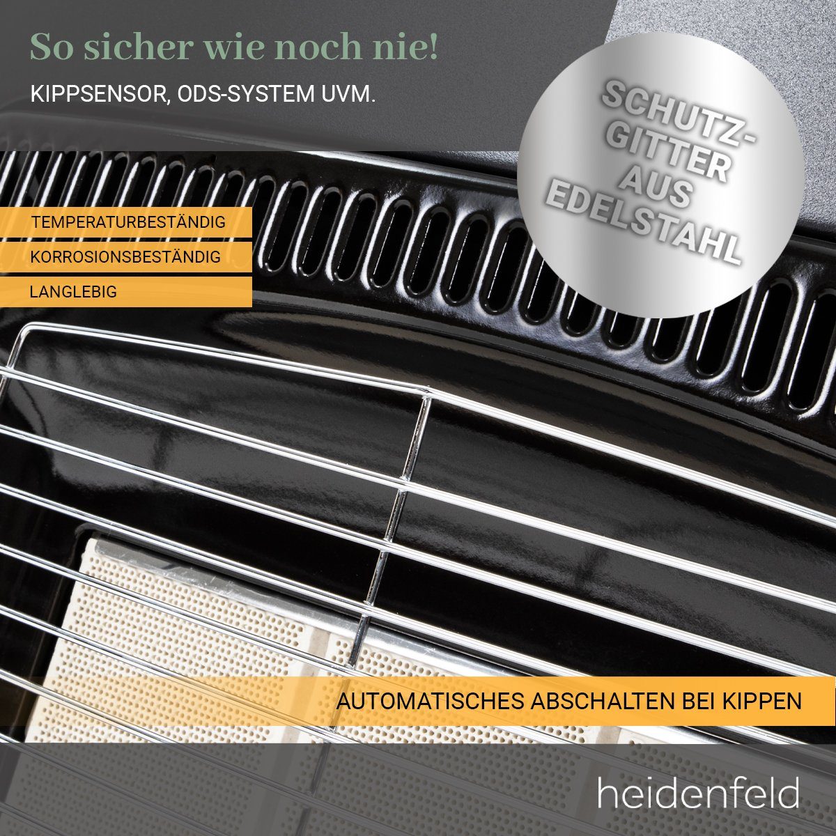 Heidenfeld Heizstrahler Gasheizer GH100 inkl. 3 Jahre Garantie Piezo Zündung, 4200 W, Wärmestrahler 3 regelbare Wärmeleistungen - Heizung - Gasheizgerät