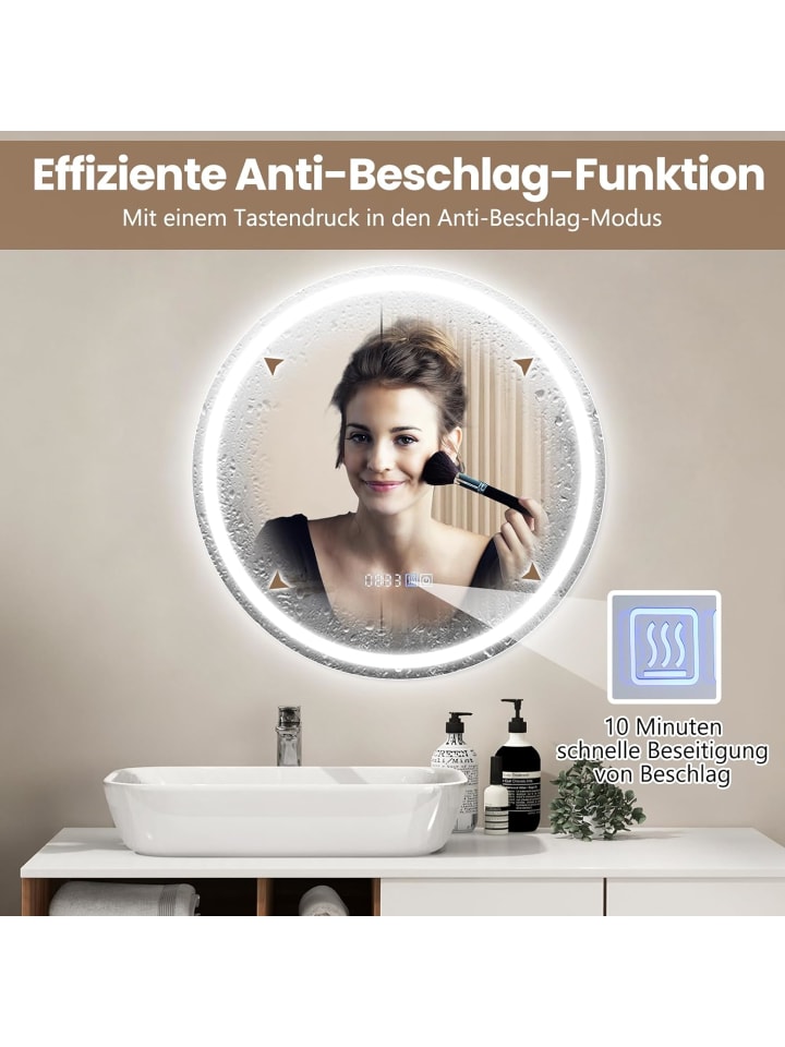COSTWAY Badspiegel LED 3000-6000K mit Zeitanzeige & Speicherfunktion in Silber günstig kaufen onesize