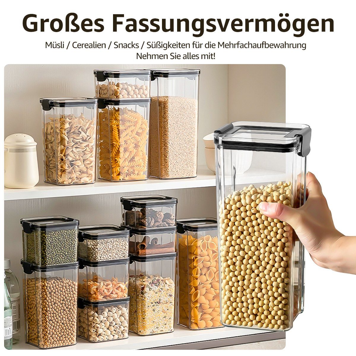 MULISOFT Vorratsdose, (460ml 900ml 1300ml 1800ml wählbar, 1-tlg., Frischhaltedosen BPA frei), Kunststoff Gewürzdosen Luftdicht Aufbewahrungsdosen Set