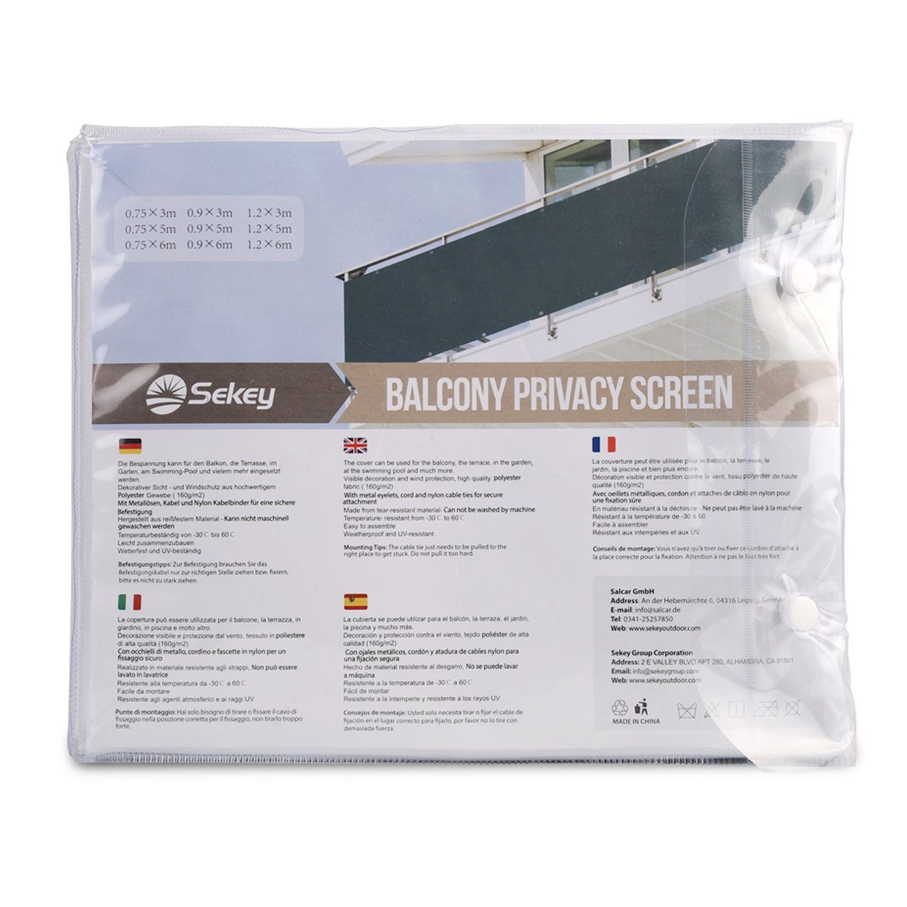 Sekey Balkonsichtschutz Balkon-Windschutz, Sichtschutz für den Balkon, Balkonbespannung, Weiß Balkonverkleidung aus 100% Polyester