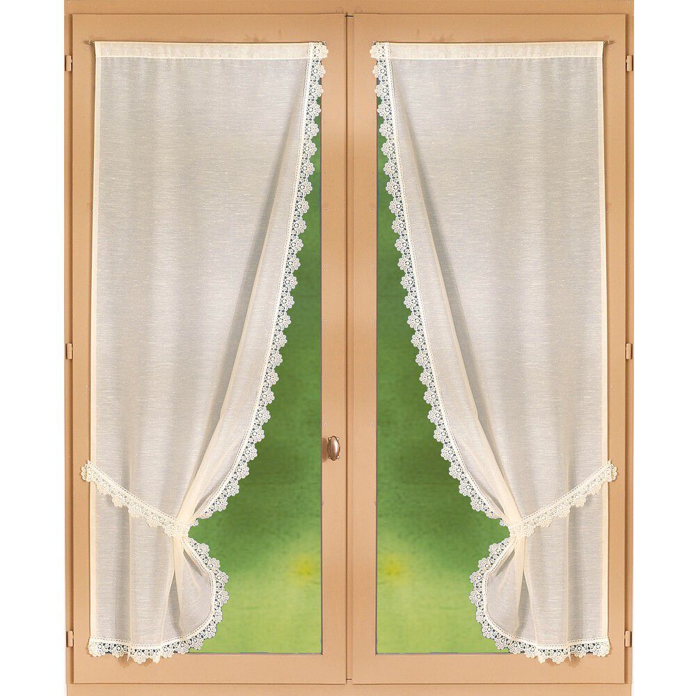 Rideau macramé finition passe-tringle embrasse assortie