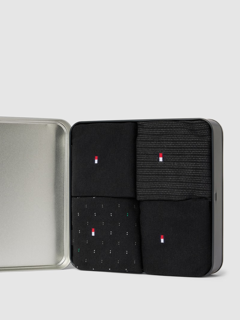Socken mit Label-Stitching im 4er-Pack in schwarz