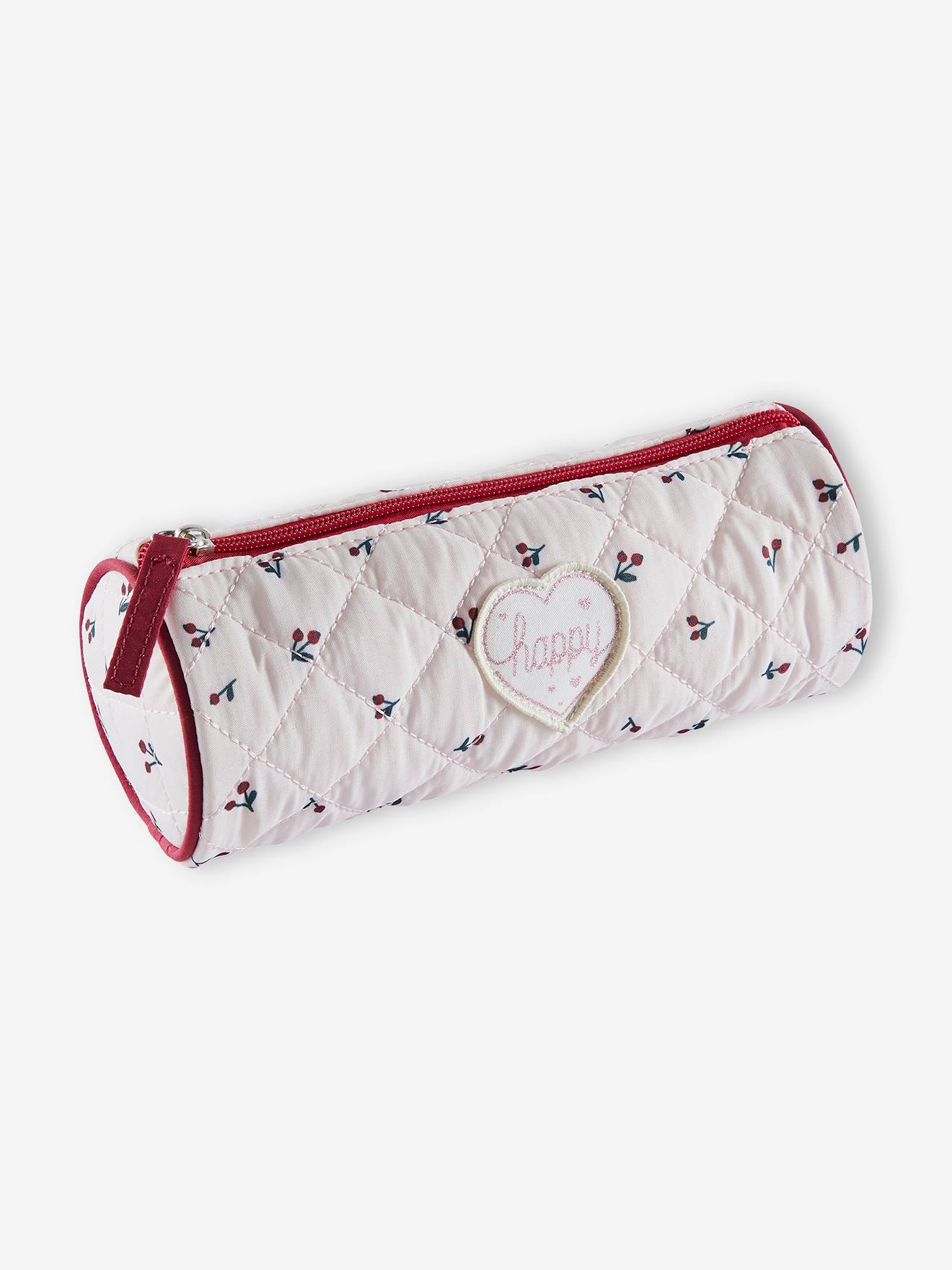Trousse matelassée motifs cerises fille rose imprimé