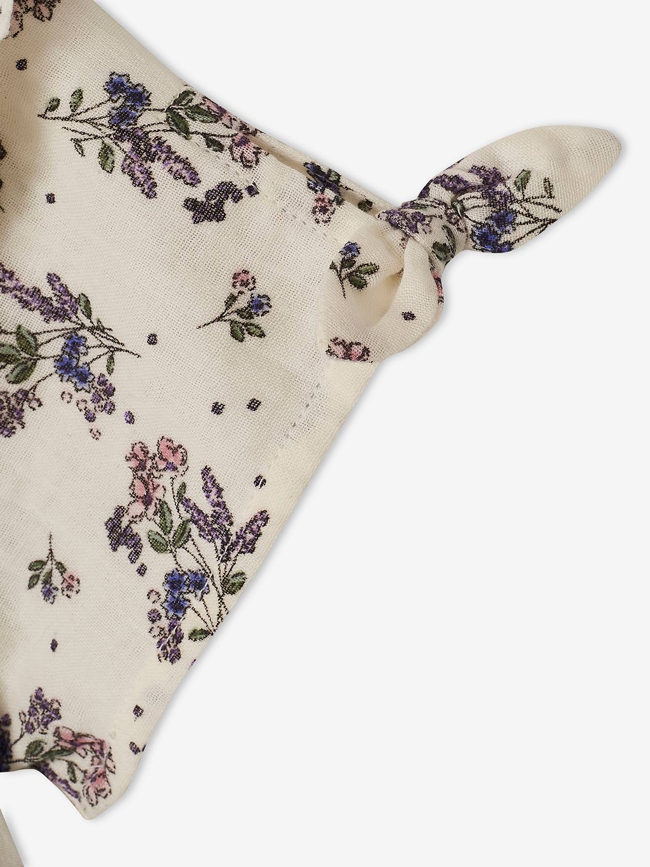 Robe à smocks motifs fleurs fille beige imprimé