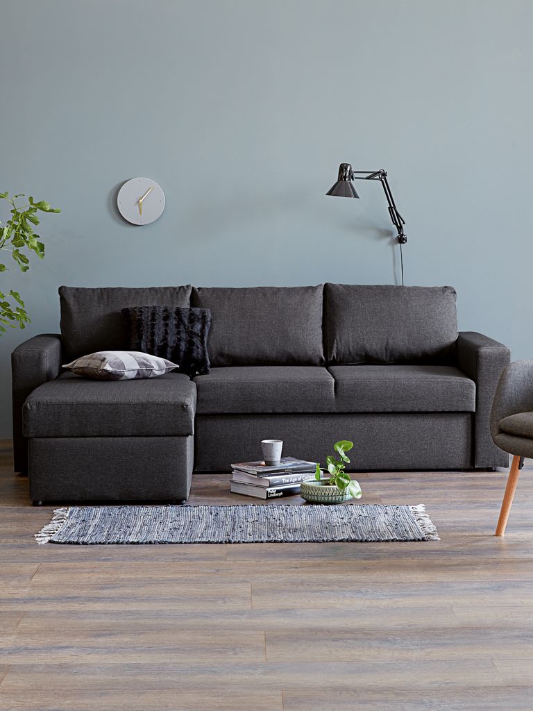 MARSLEV Sofá cama MARSLEV com chaise longue, cinza escuro