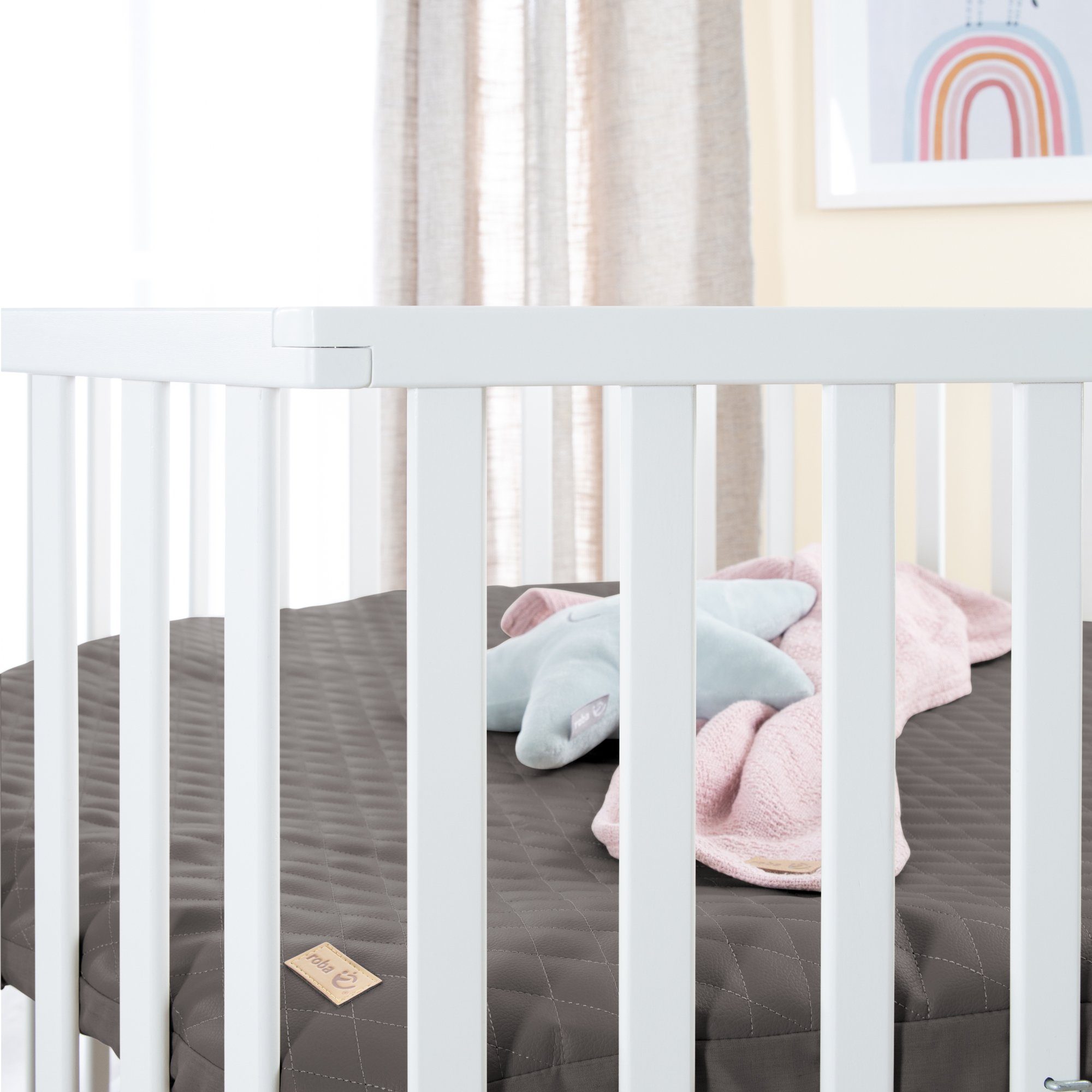 roba® Laufgitter Luxe 6-eckig, Laufstall, inkl. Schutzeinlage & Rollen, höhenverstellbar