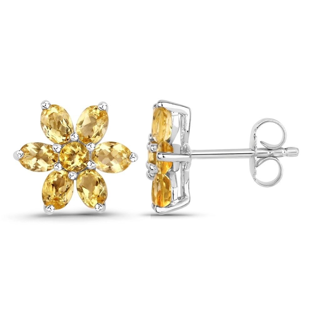 Rafaela Donata Boucles doreilles Fleur Argent sterling Citrine en Argent Bijoux