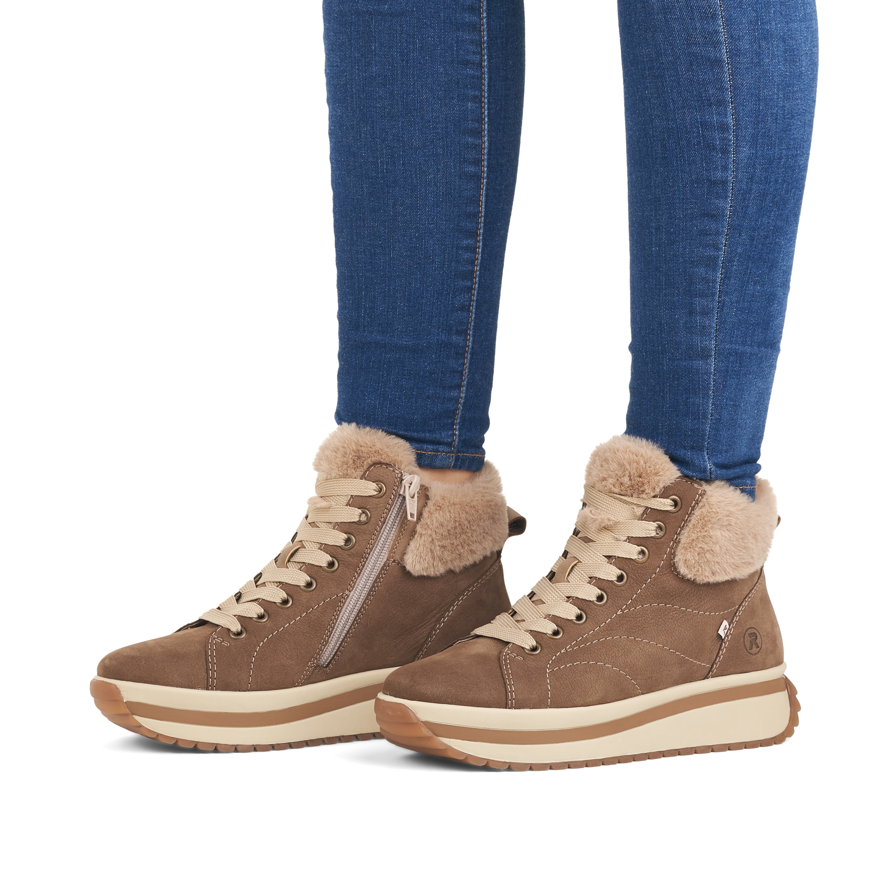 Rieker Damen Sneaker High caramel-brown creme-beige