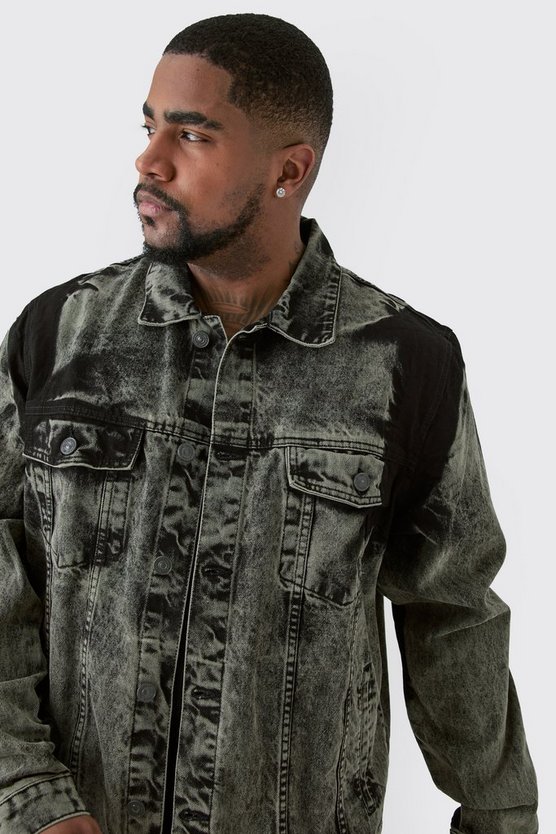 Plus Jeansjacke mit Acid-Waschung