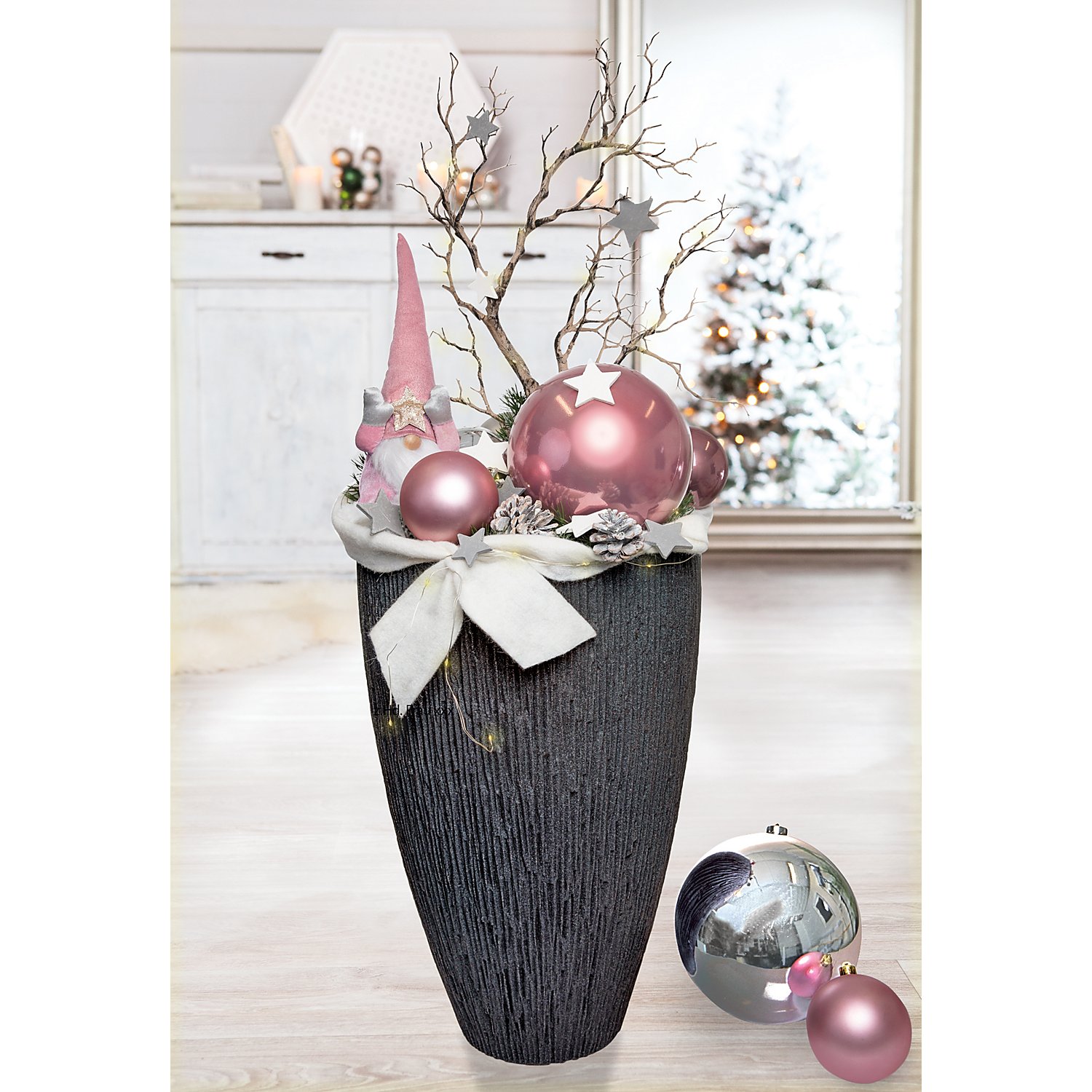 Wichtel aus Stoff, rosa/grau, 35 cm