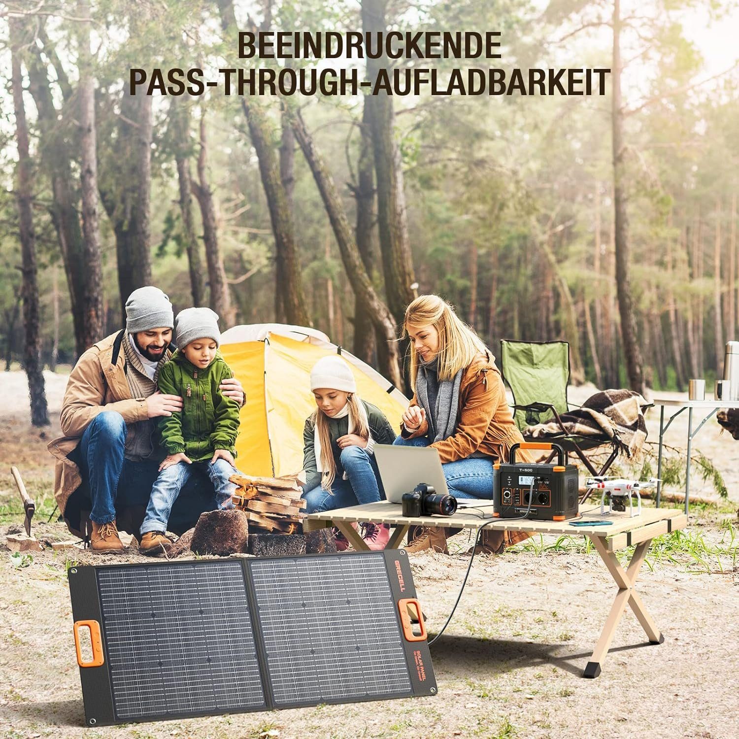 GRECELL Stromerzeuger 500W Tragbare Powerstation Kit mit 2*100W Solarpanel, (1-tlg), für Outdoor Camping Solar Generator
