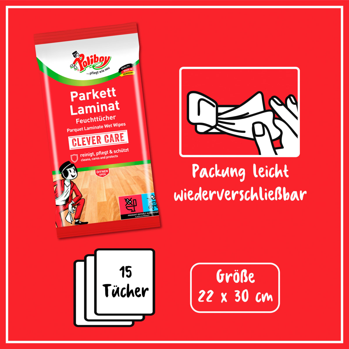 Feuchte Bodentücher Parkett & Laminat, 15 St