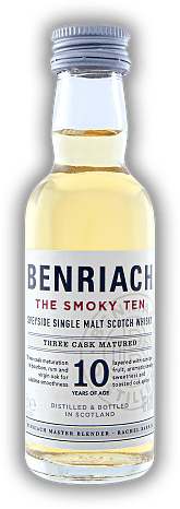 Benriach The Smoky Ten 0,05 Liter Benriach The Smoky Ten 0,05 Liter Mit dem einzigartigen Rauch-Charakter von Benriach. Alter 10 J. - 0,05	 Liter - Vol 46%