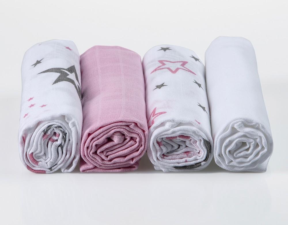 Makian Mullwindeln, 4er Set, Design Sterne/rosa, 80x80cm