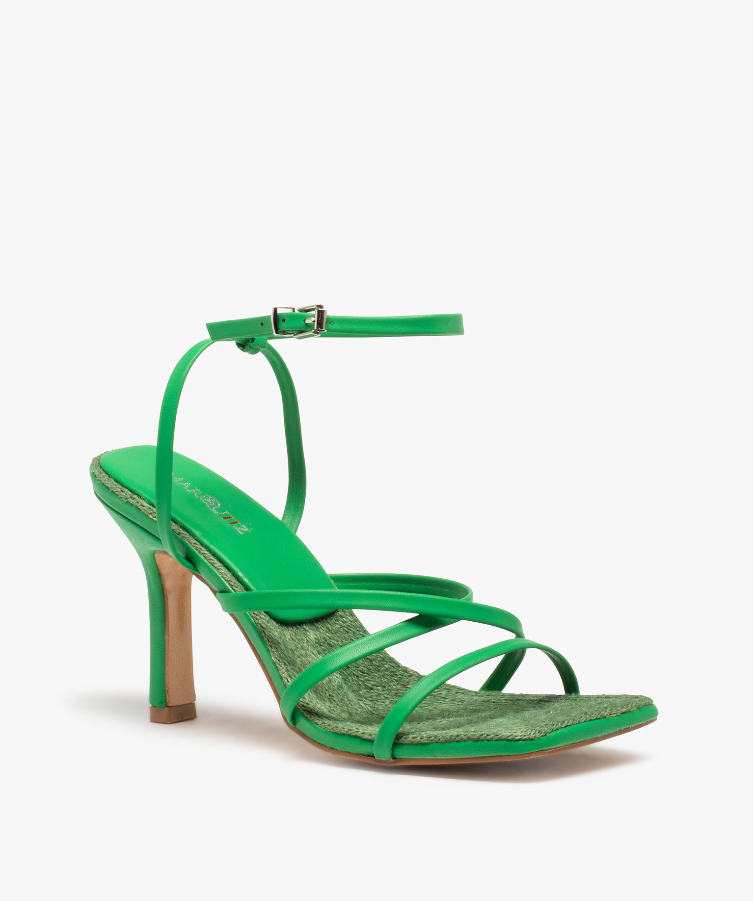 Sandales femme à talon et fines brides croisées unies vert | GEMO
