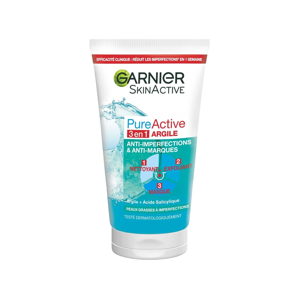 garnier SkinActive Pure Active Nettoyant 3 en 1 Argile