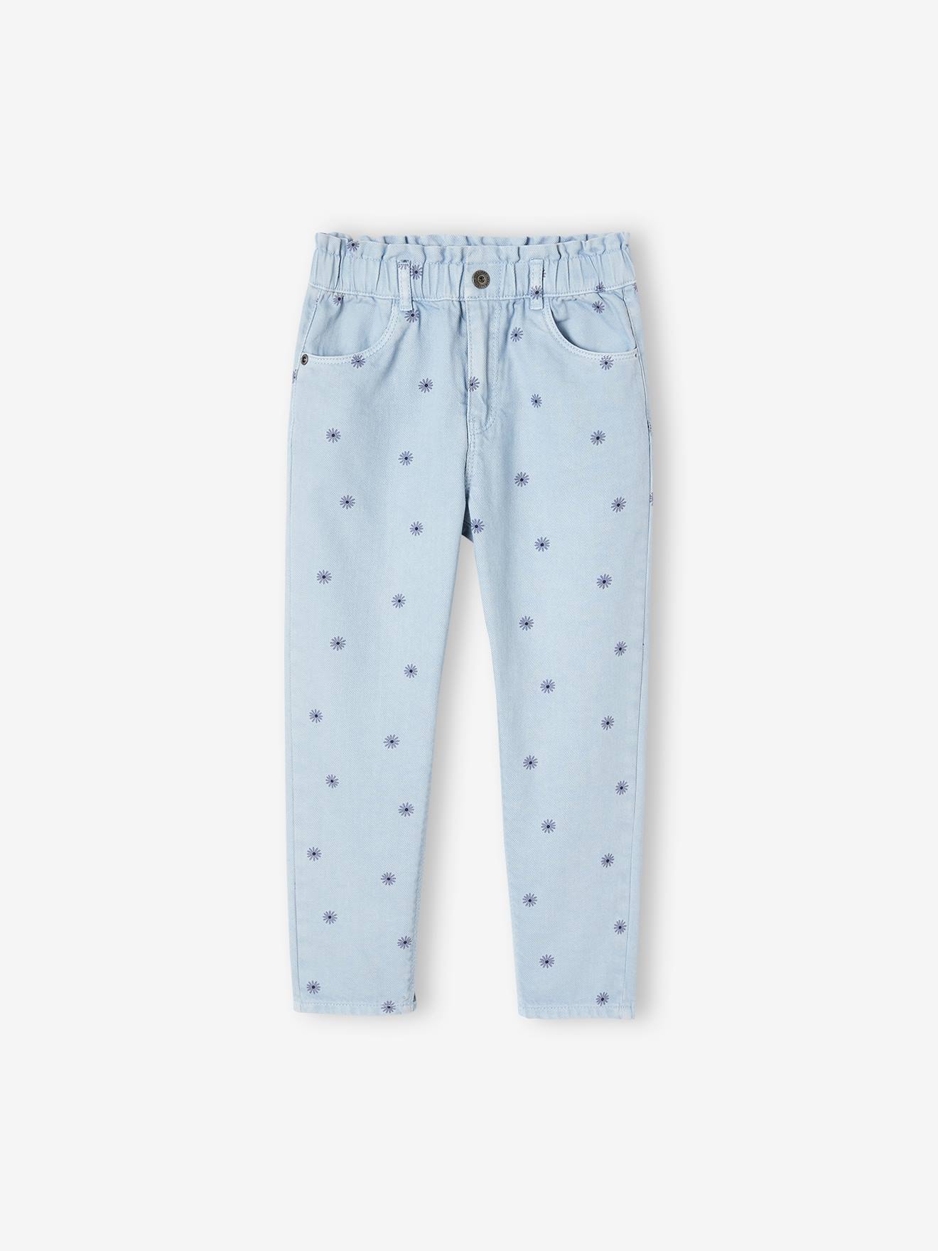 Vertbaudet Mädchen Paperbag-Jeans mit Blumenprint - blau