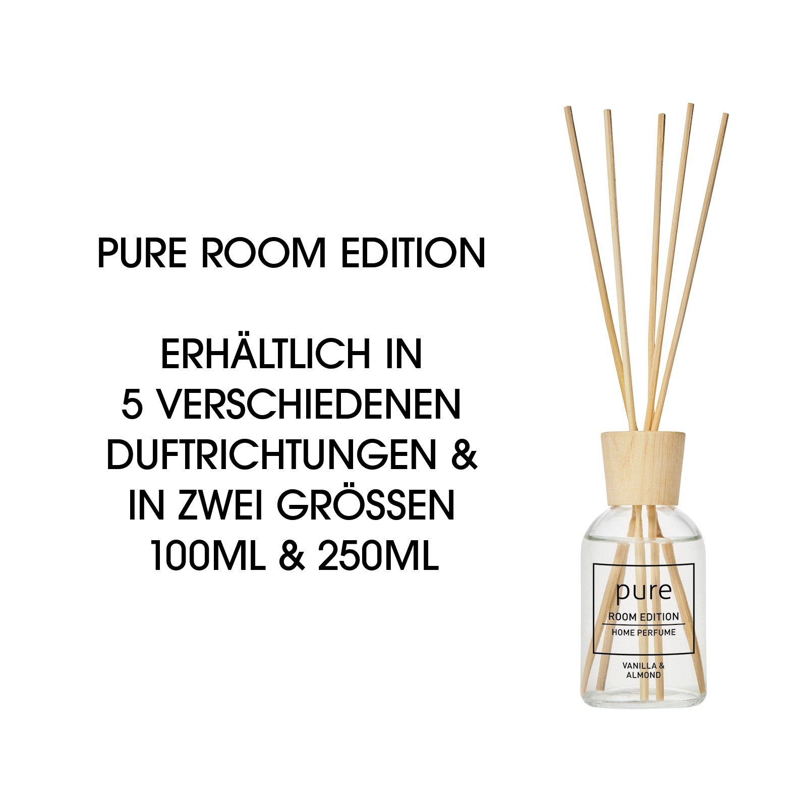 PURE ROOM EDITION Raumduft 100 ml (1 x 100 ml Zitronengras & Geranie Raumduft + 5 Duftstäbchen)