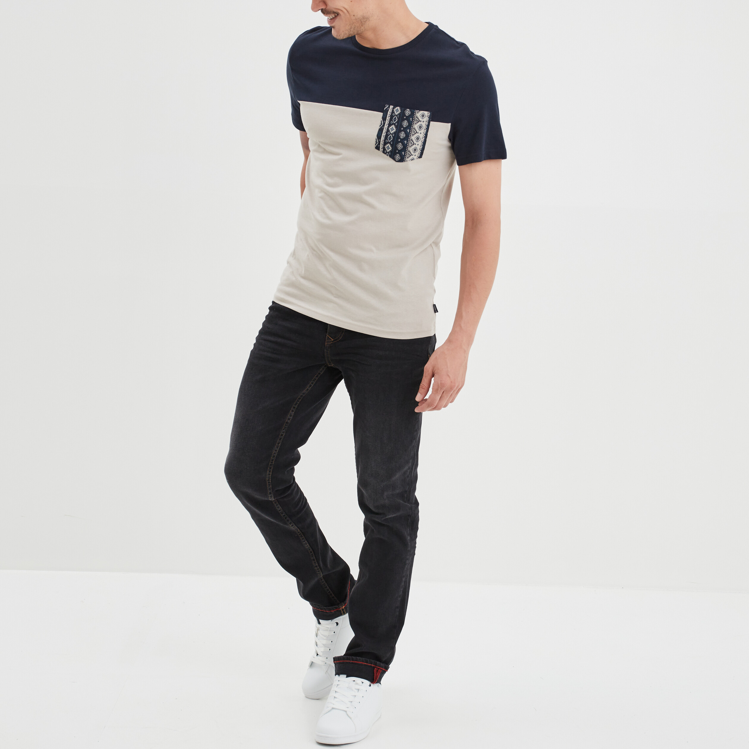 T-shirt droit 1 poche en coton Creeks bleu foncé homme | La Halle