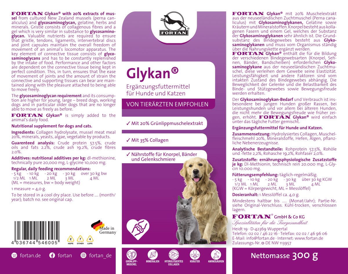Fortan Ergänzungsfutter & Aufzucht Fortan Glykan Pulver mit Grünlippmuschel 300 g