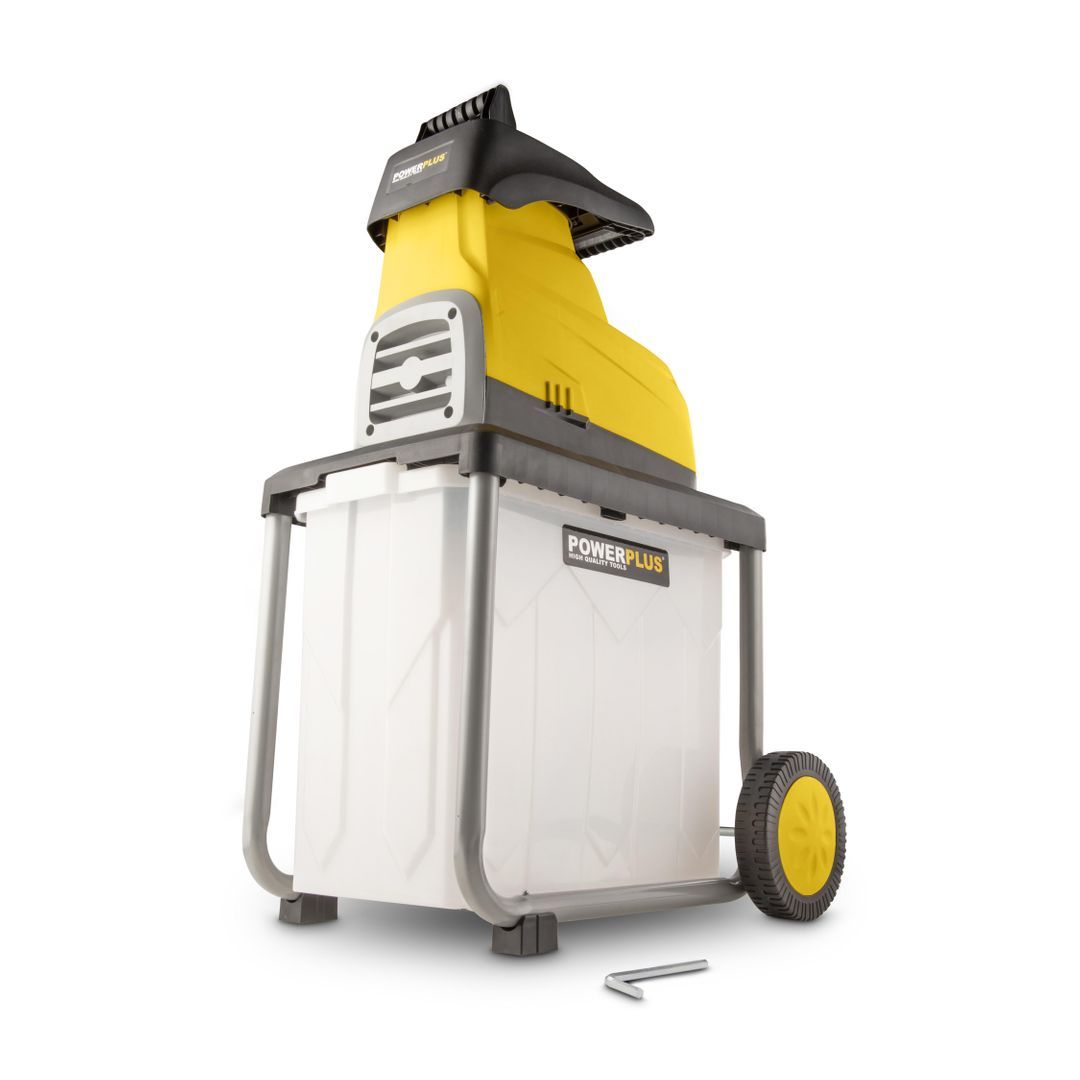 VARO Powerplus Elektro-Häcksler POWXG6462 - Gartenhäcksler 2800 W, Max. Ø45 mm, Schieber, Garten Häcksler Räder und 60 l Fangsack inbegriffen, Gartengeräte