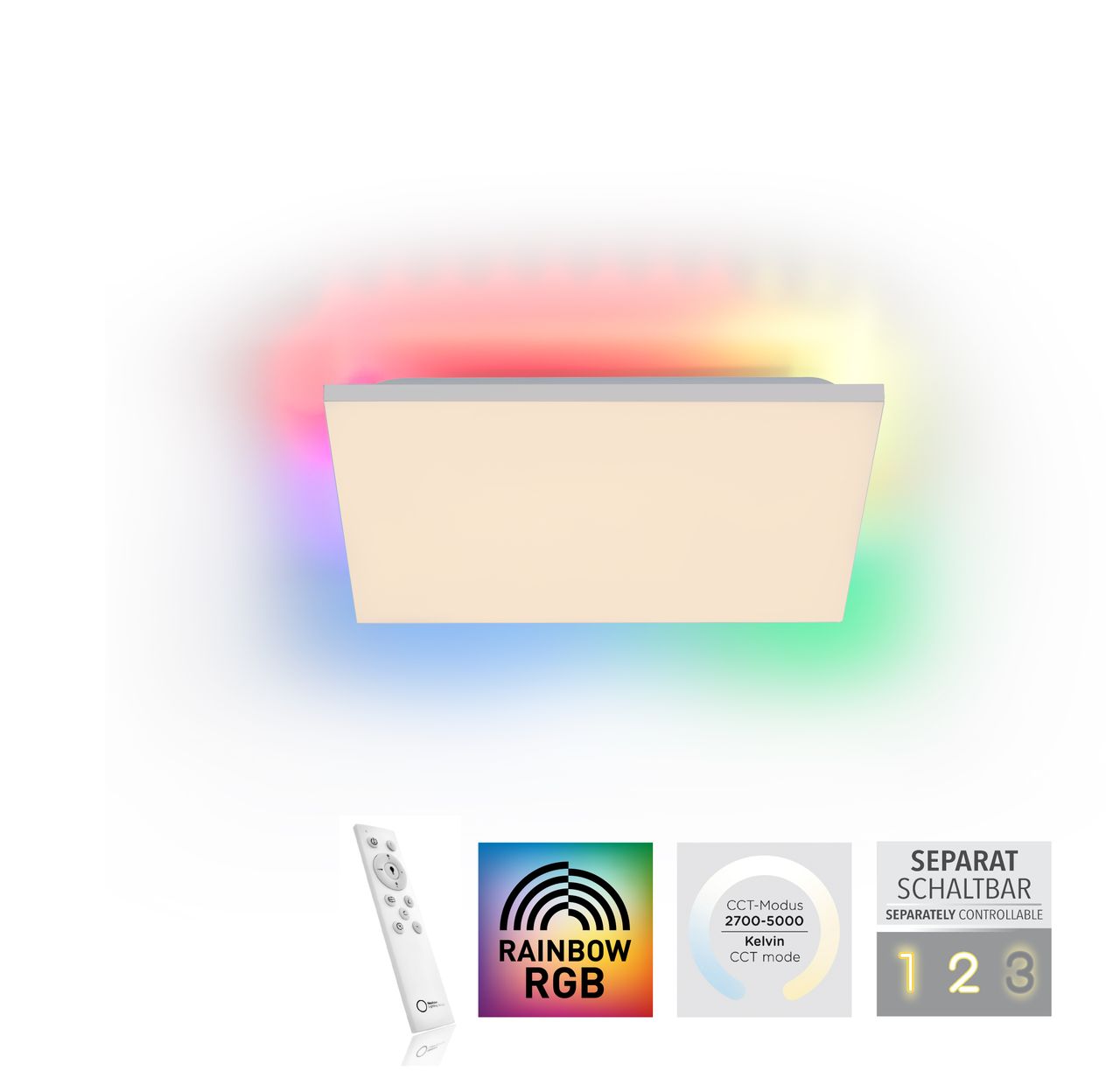 JUST LIGHT CONRAD, LED Deckenleuchte, dimmbar, CCT, RGB, IR-Fernbedienung, weiss