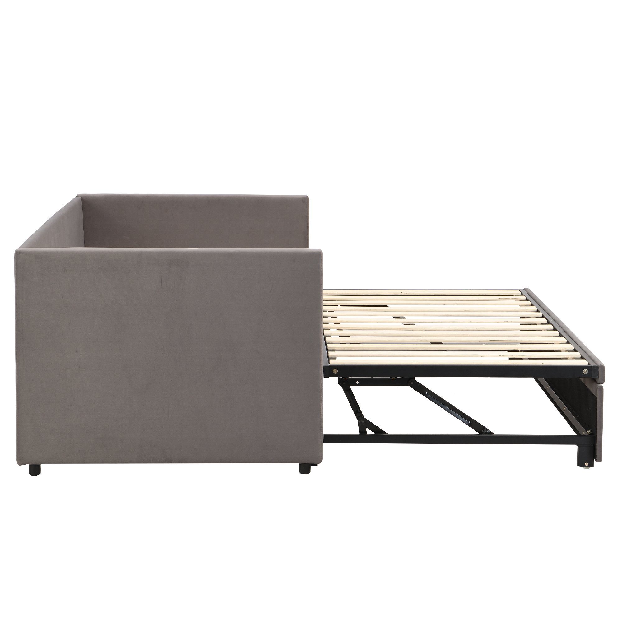 OKWISH Bett Polsterbett Ausziehbares Schlafsofa, 90/180*200 cm (aus hautfreundlichem Samtstoff, mit Lattenrosten), Ohne Matratze