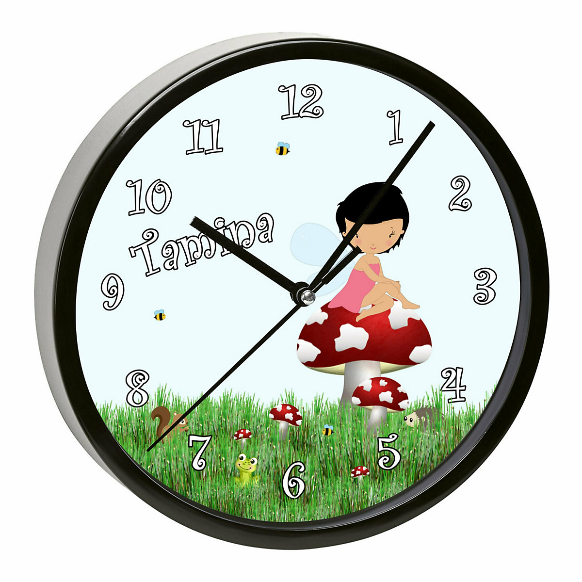 Kinder Wanduhr laufruhig personalisiert mit Name Waldfee