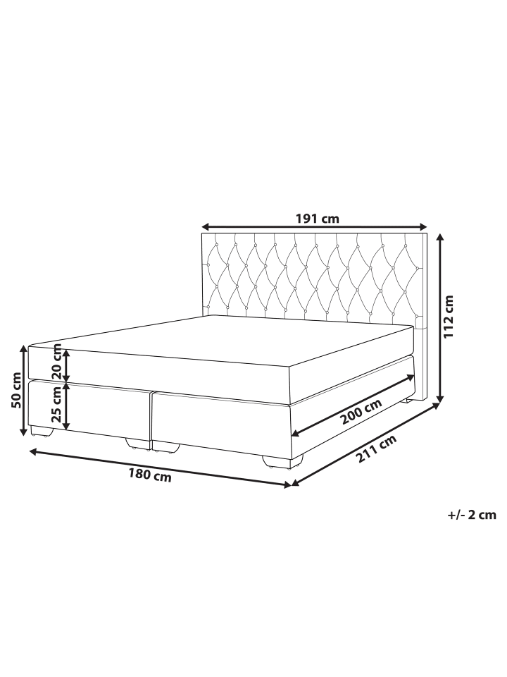 Beliani Boxspring Bett DUCHESS in Grau/Silber - (W) 191 x (H) 112 x (L) 211 cm günstig kaufen onesize